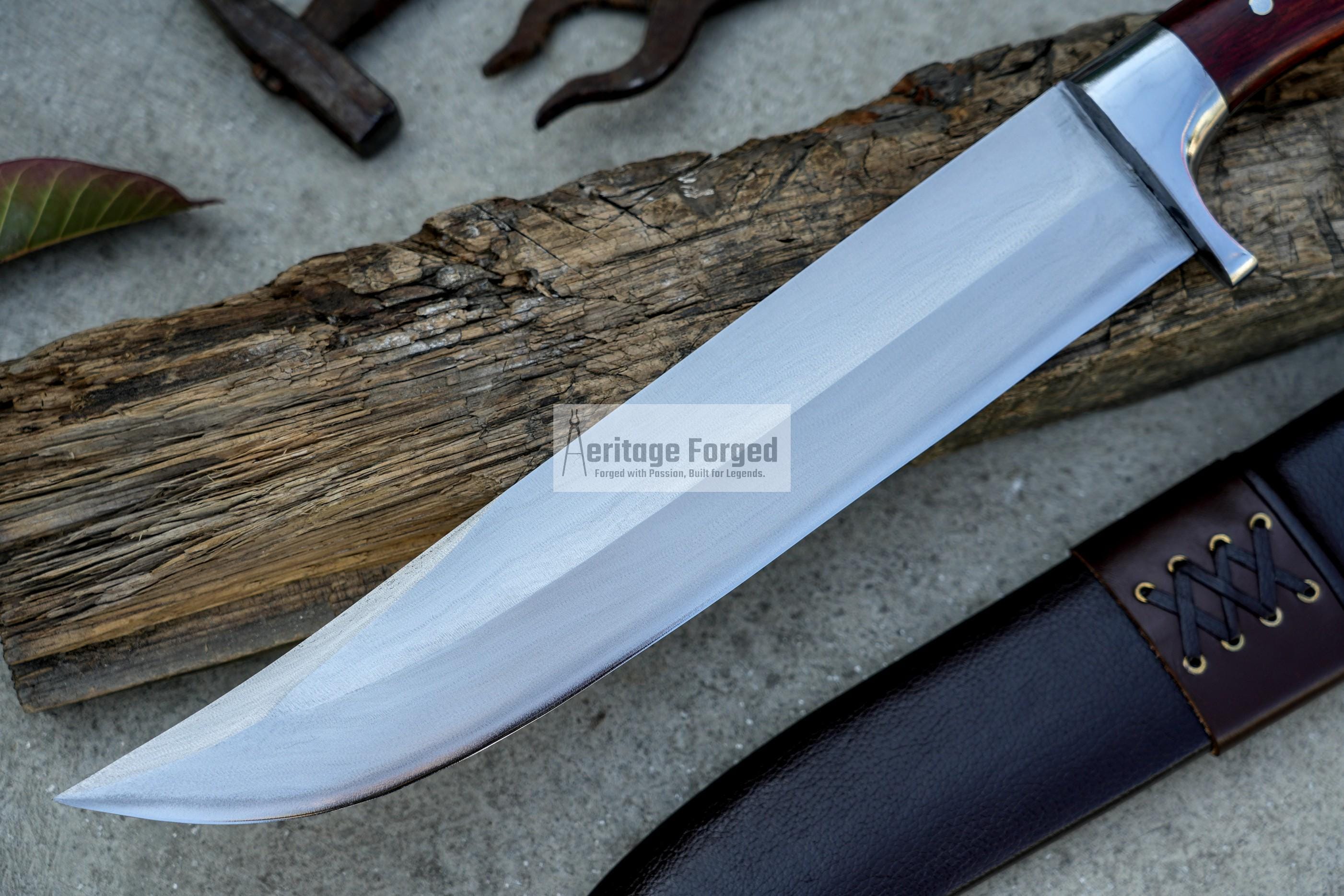 BOWIE KNIFE / 13 inches long Blade Hunting knife / Hand forged knife / Made from Leaf spring of truck / Tempered / Sharpen/ Ready to use