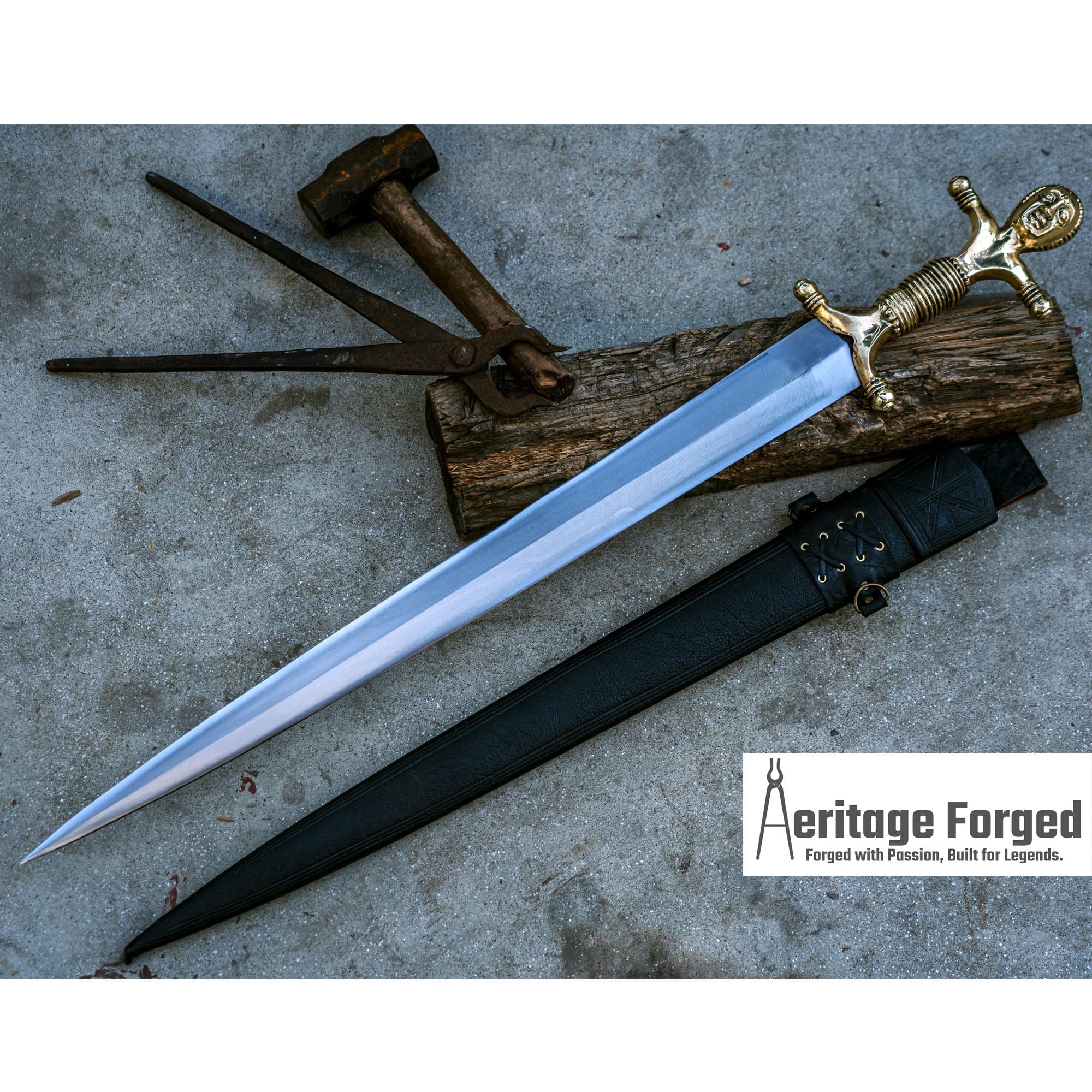 CELTIC SWORD /25 inches Long Blade hand forged Sword/Leaf spring of truck/Brass Handle/Sharpen/Tempered/Ready to use/knife/knives
