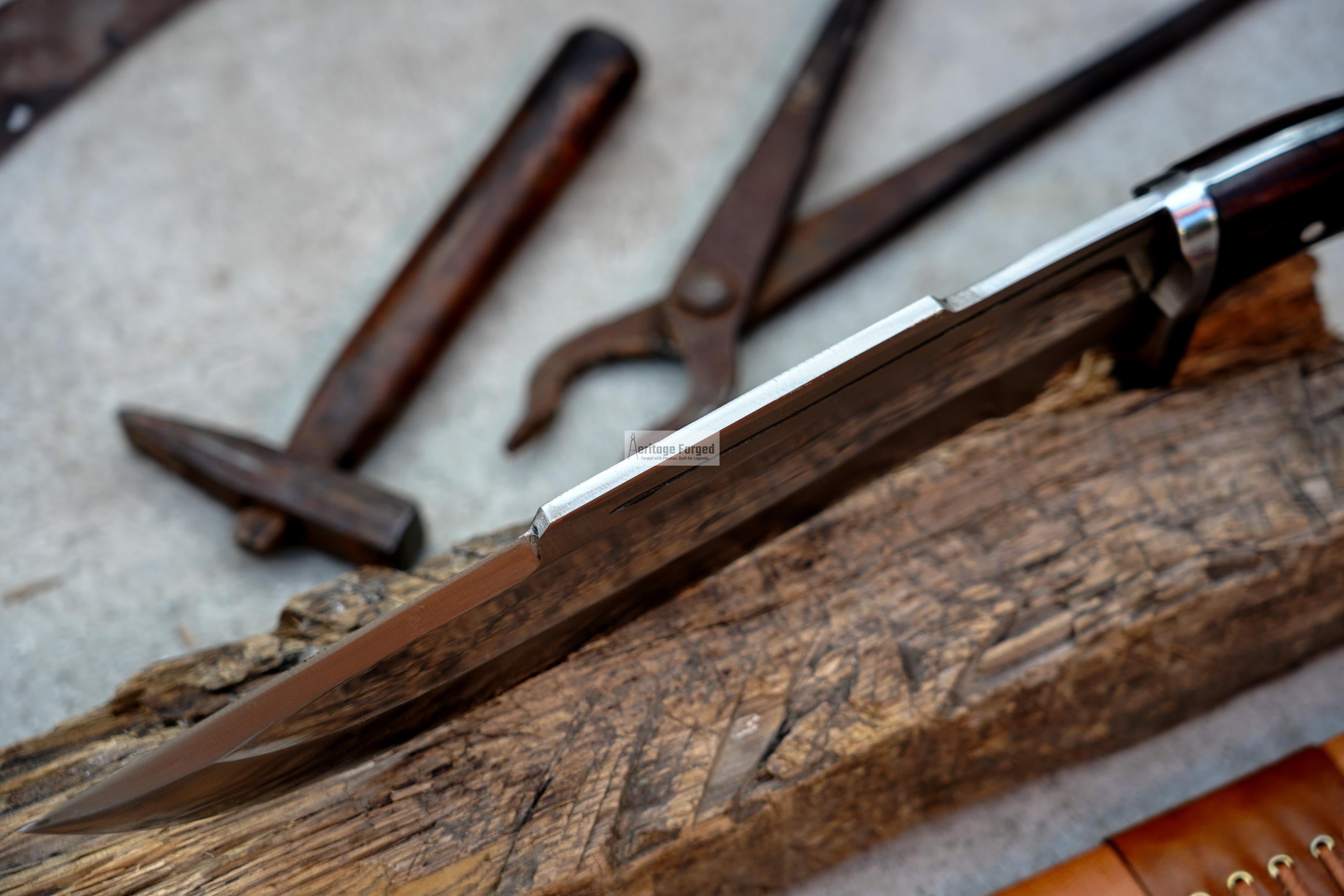 BOWIE KNIFE / 12 inches long Blade chopper / Hand forged Bowie knife / Made from Leaf spring of truck / Tempered / Sharpen/ Ready to use
