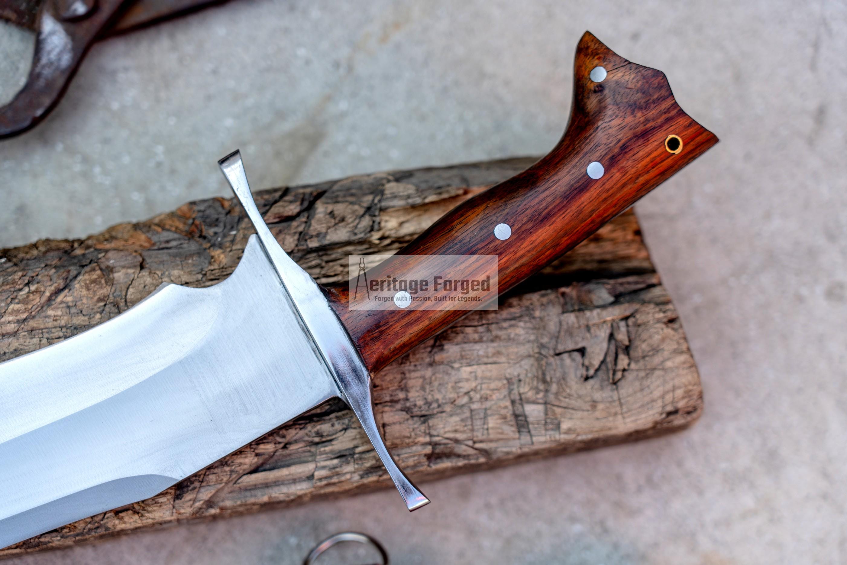 BOWIE KNIFE / 12 inches long Blade chopper / Hand forged Bowie knife / Made from Leaf spring of truck / Tempered / Sharpen/ Ready to use