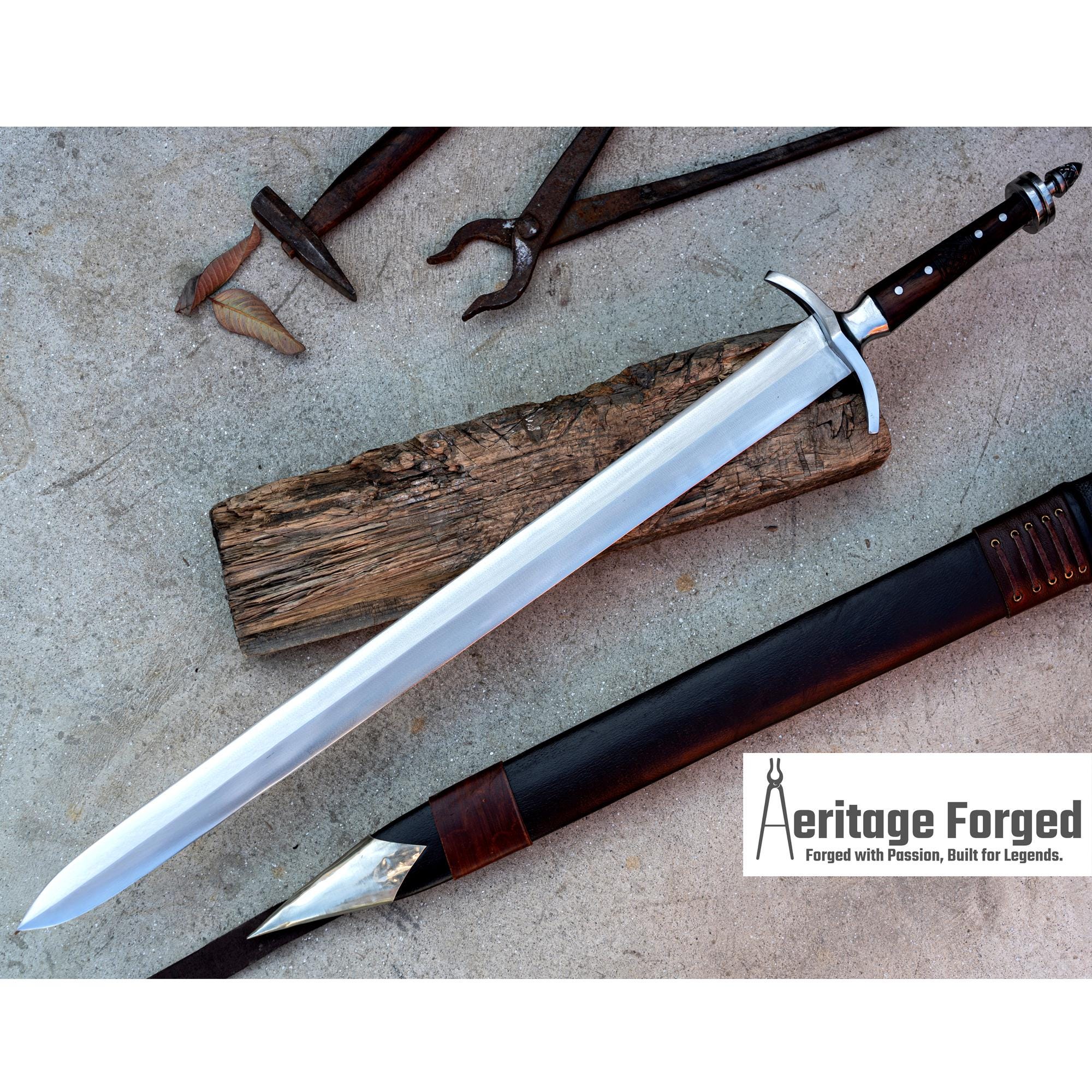VIKING SWORD/25 inches Long Blade hand forged Sword/Leaf spring of truck/Rosewood Handle/Sharpen/Tempered/Ready to use/knife/knives