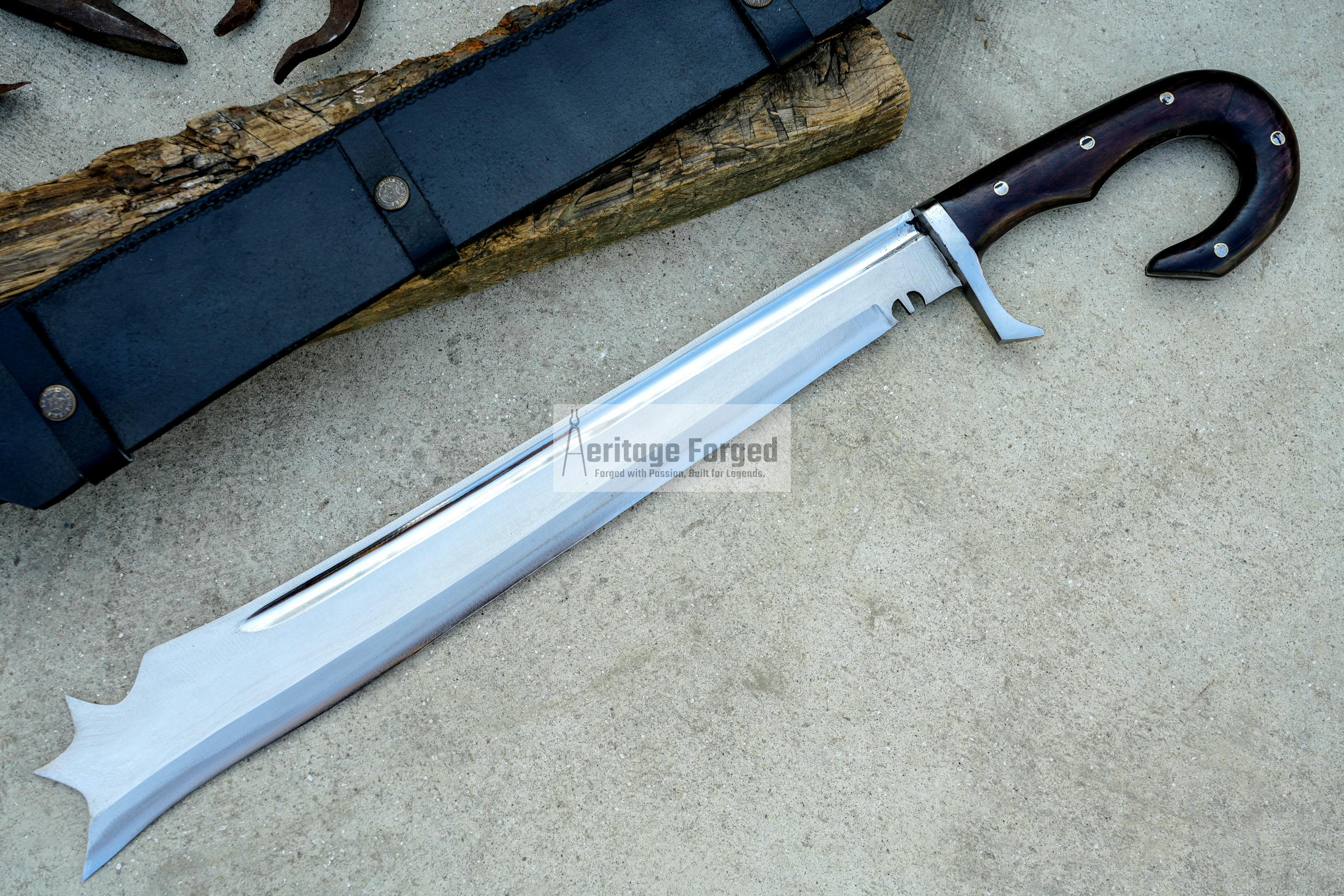MACIEJOWSKI FALICON MACHETE / Large Morgan sword /18 inches Long Blade falcata machete/ Full tang/ Leaf spring of truck/ Tempered/Sharpen