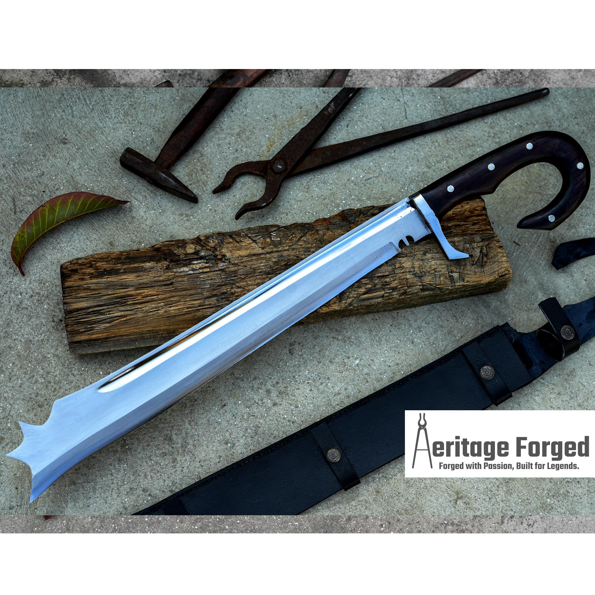 MACIEJOWSKI FALICON MACHETE / Large Morgan sword /18 inches Long Blade falcata machete/ Full tang/ Leaf spring of truck/ Tempered/Sharpen