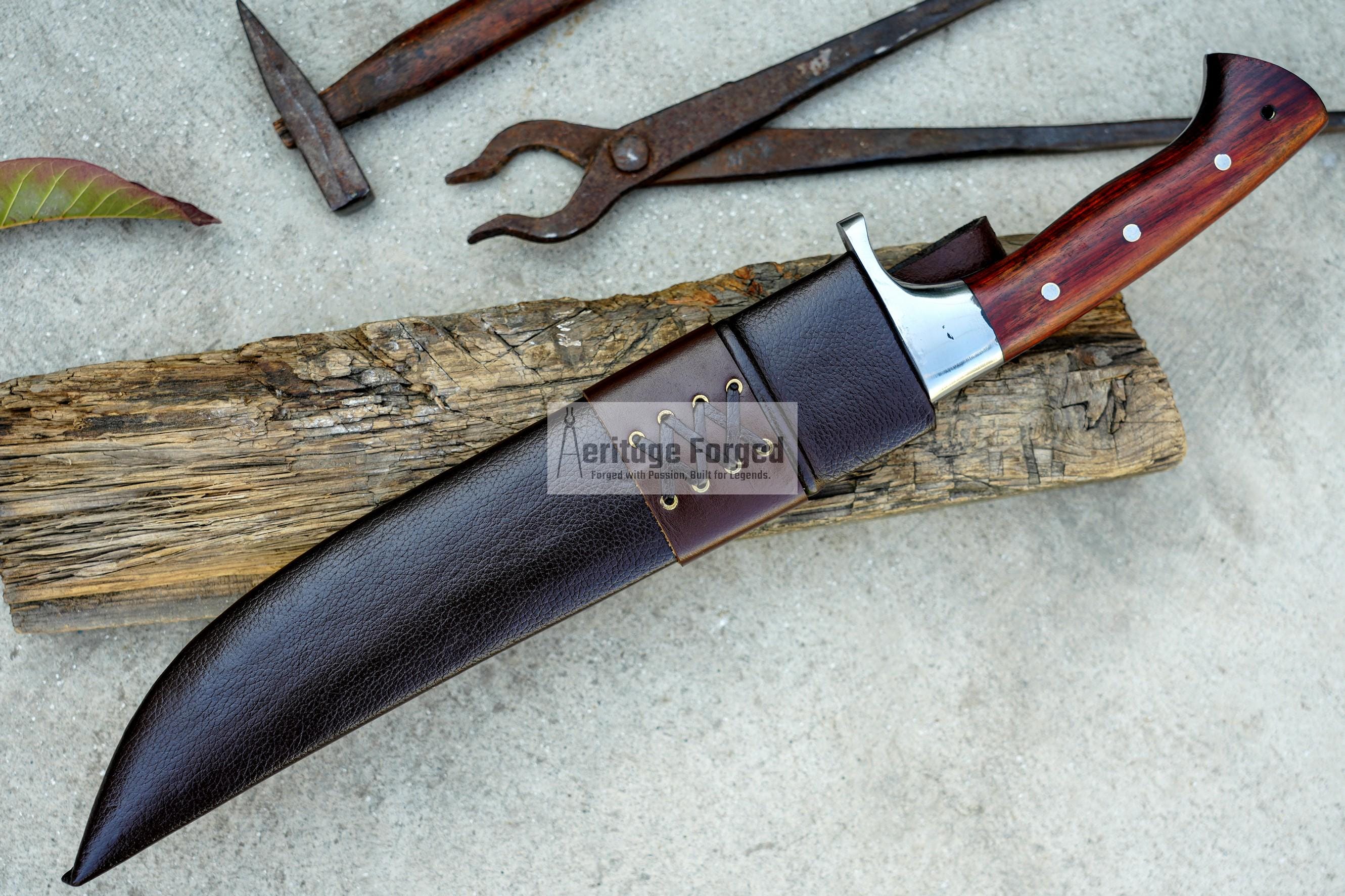 BOWIE KNIFE / 13 inches long Blade Hunting knife / Hand forged knife / Made from Leaf spring of truck / Tempered / Sharpen/ Ready to use