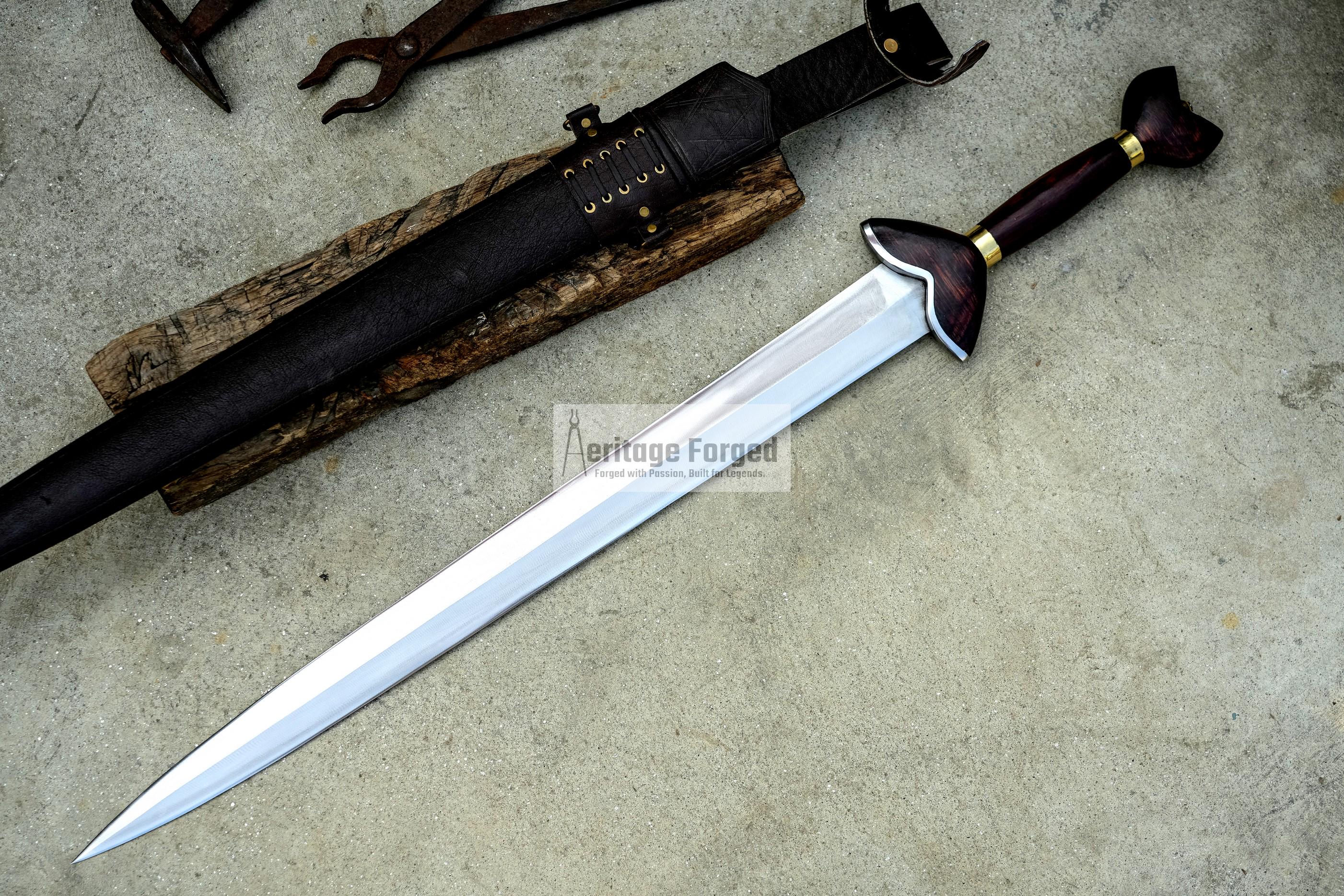 LA-TENE SWORD/25 inches Long Blade hand forged Sword/Leaf spring of truck/Rosewood Handle/Sharpen/Tempered/Ready to use/knife/knives