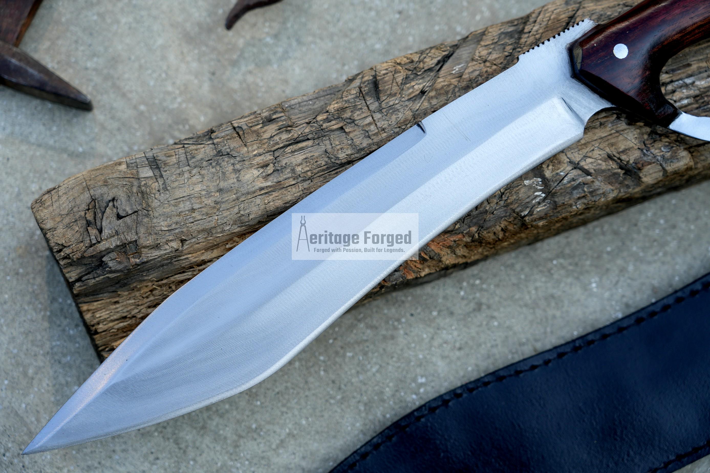 BOWIE KNIFE / 12 inches long Blade Hunting knife / Hand forged knife / Made from Leaf spring of truck / Tempered / Sharpen/ Ready to use