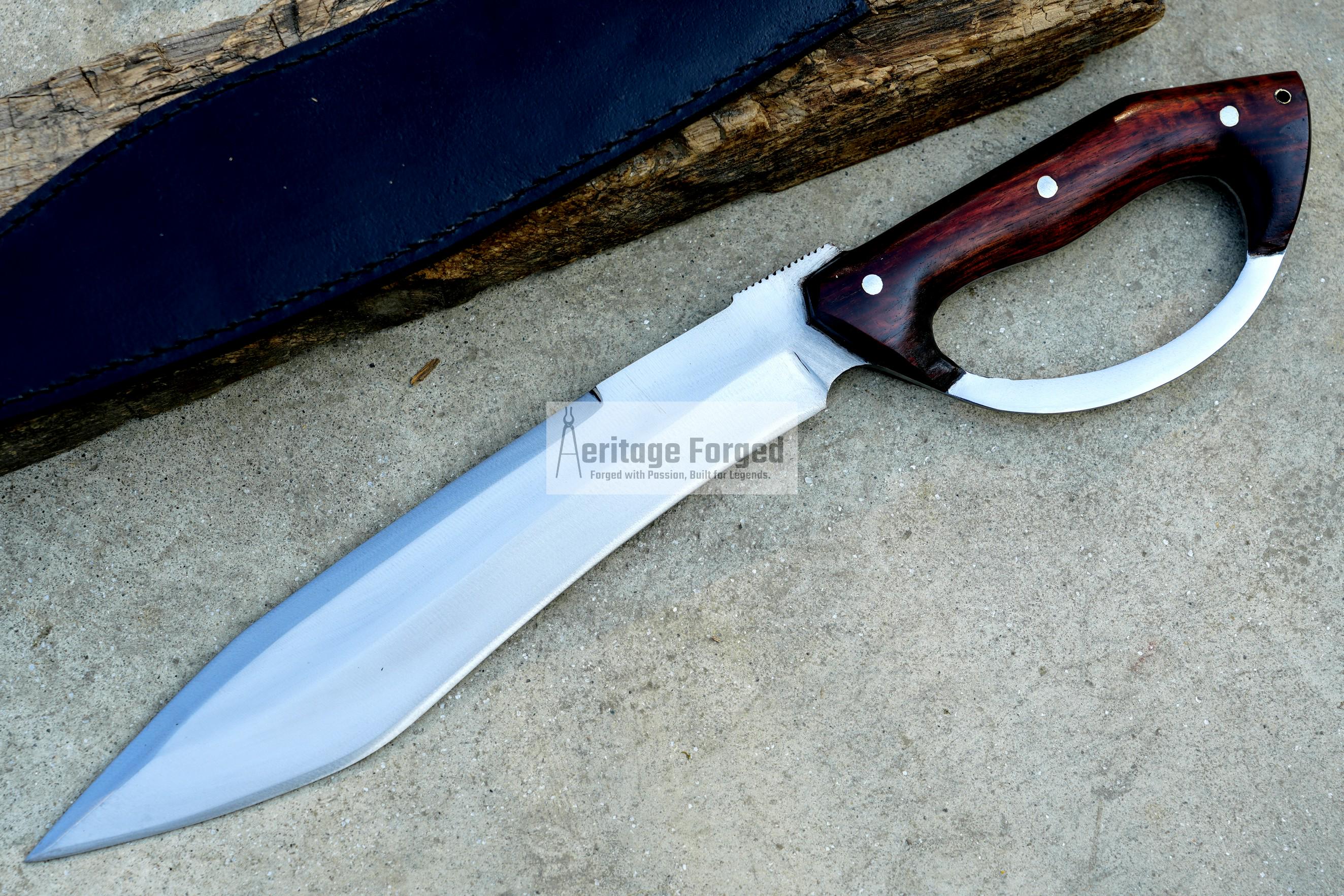 BOWIE KNIFE / 12 inches long Blade Hunting knife / Hand forged knife / Made from Leaf spring of truck / Tempered / Sharpen/ Ready to use