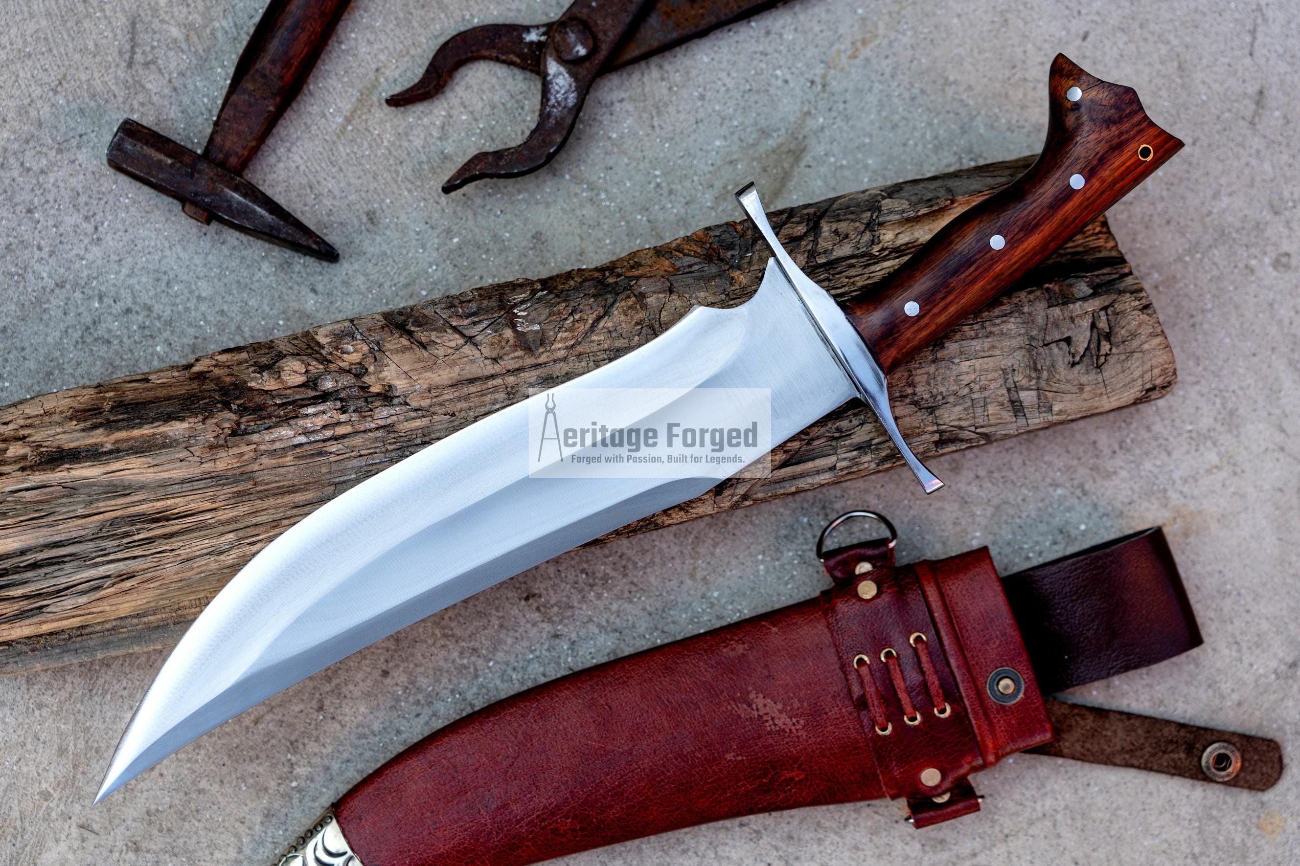 BOWIE KNIFE / 12 inches long Blade chopper / Hand forged Bowie knife / Made from Leaf spring of truck / Tempered / Sharpen/ Ready to use