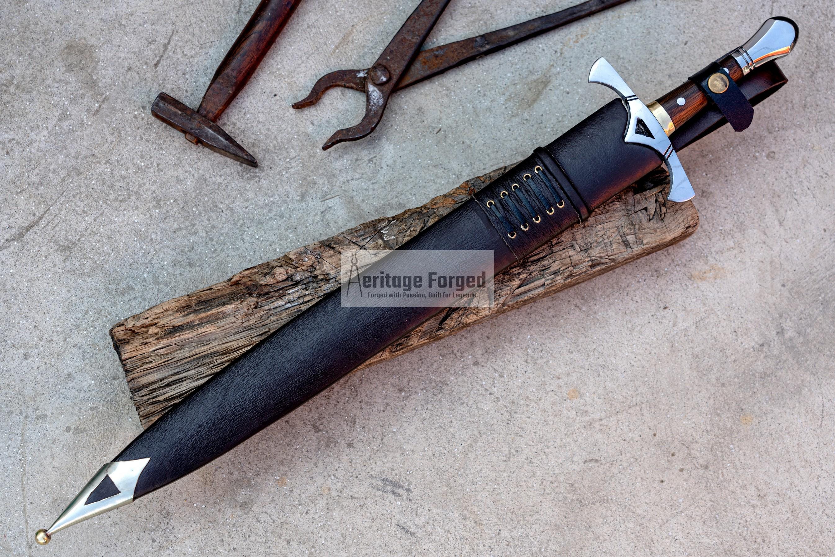 VIKING SWORD/ 19 inches Long Blade hand forged Sword/Leaf spring of truck/Rosewood Handle/Sharpen/Tempered/Ready to use/knife/knives