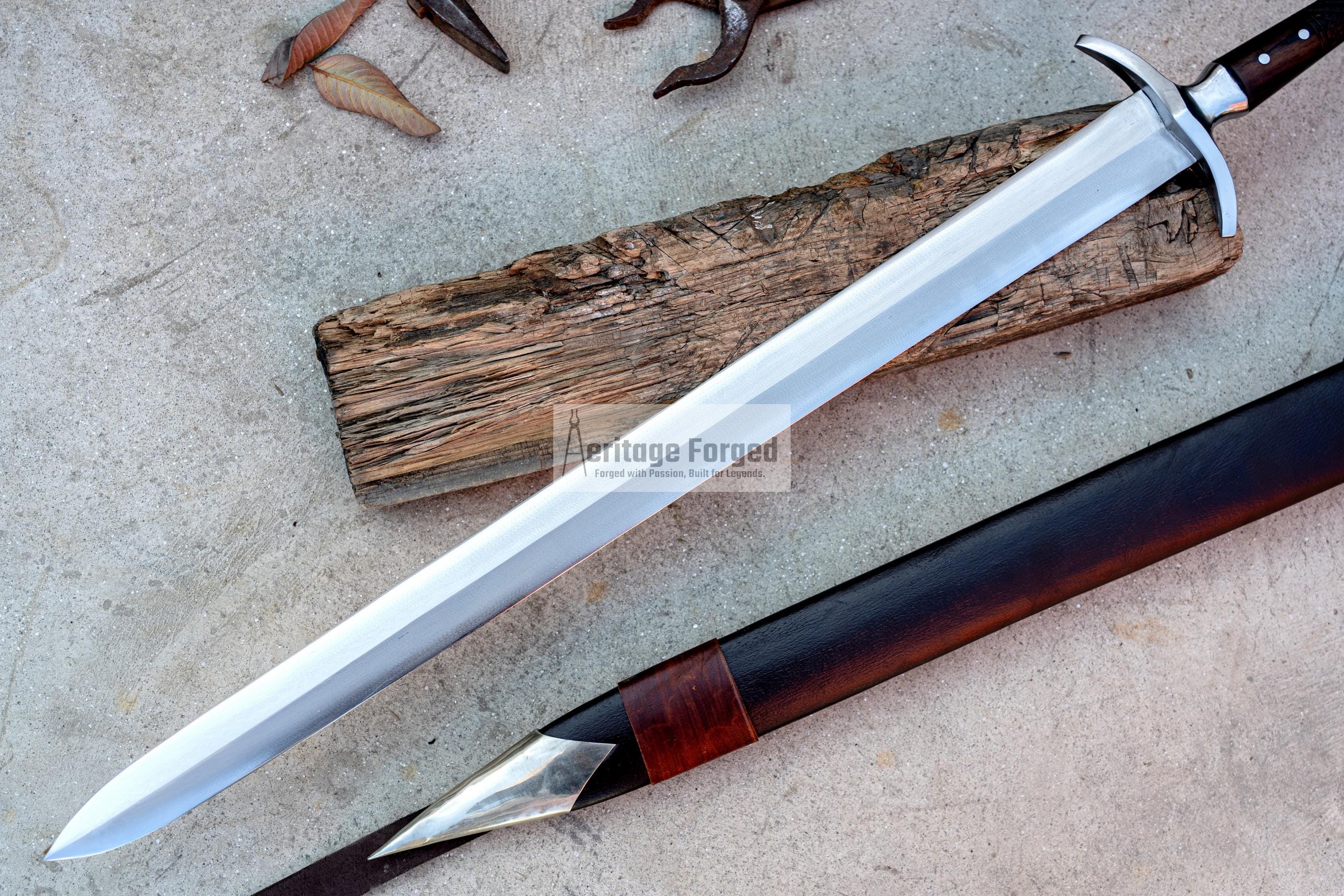 VIKING SWORD/25 inches Long Blade hand forged Sword/Leaf spring of truck/Rosewood Handle/Sharpen/Tempered/Ready to use/knife/knives