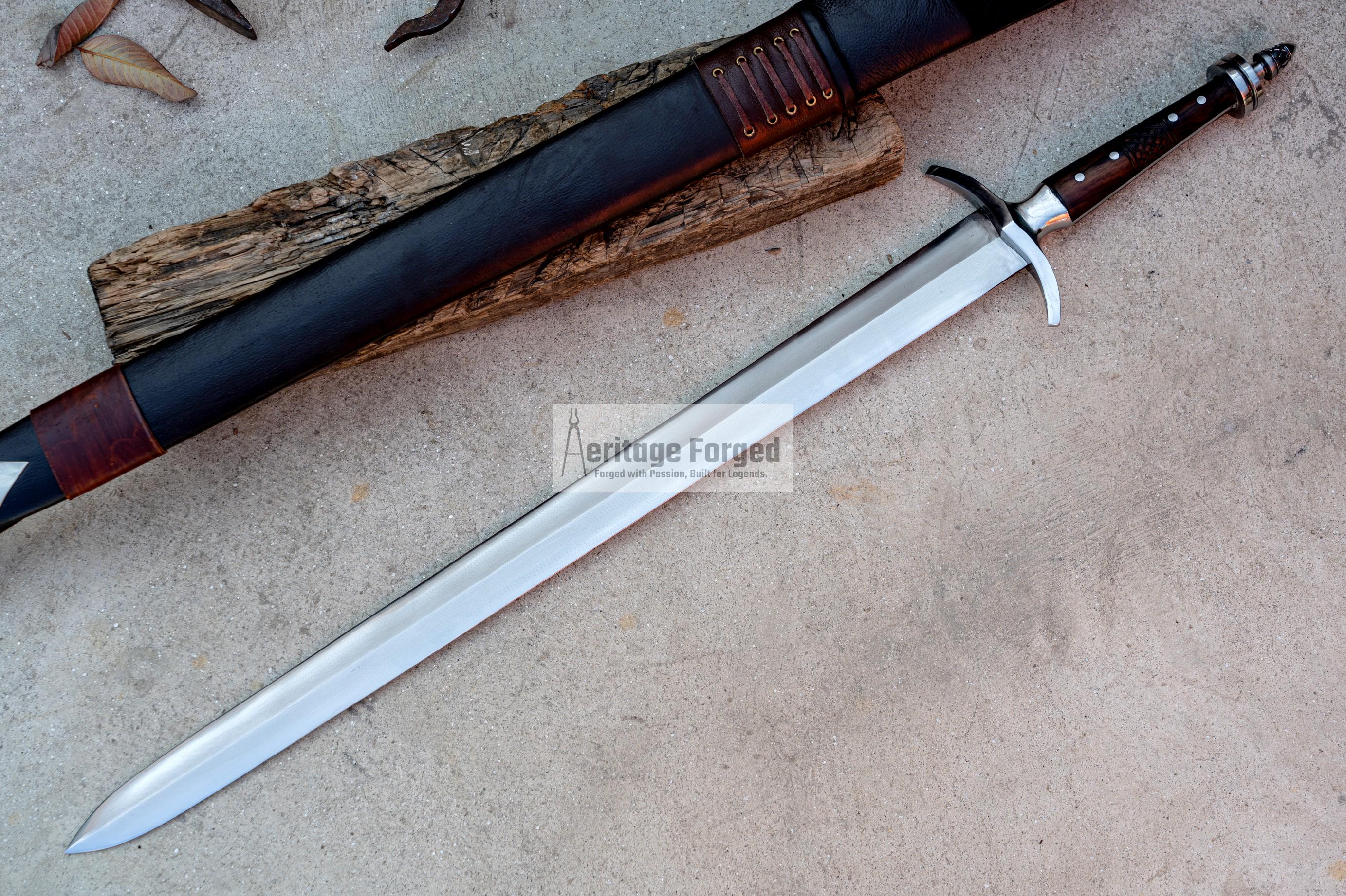 VIKING SWORD/25 inches Long Blade hand forged Sword/Leaf spring of truck/Rosewood Handle/Sharpen/Tempered/Ready to use/knife/knives