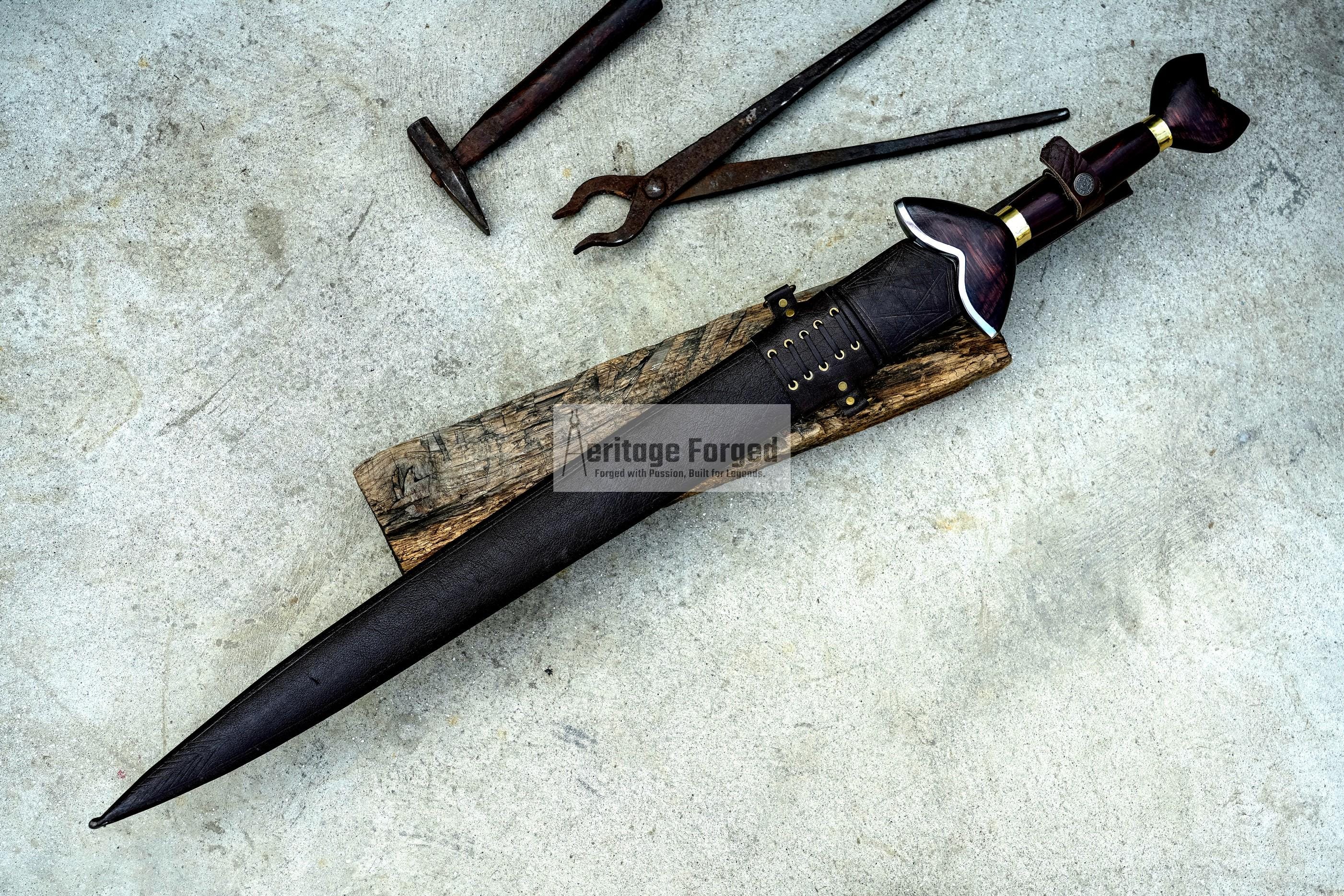 LA-TENE SWORD/25 inches Long Blade hand forged Sword/Leaf spring of truck/Rosewood Handle/Sharpen/Tempered/Ready to use/knife/knives