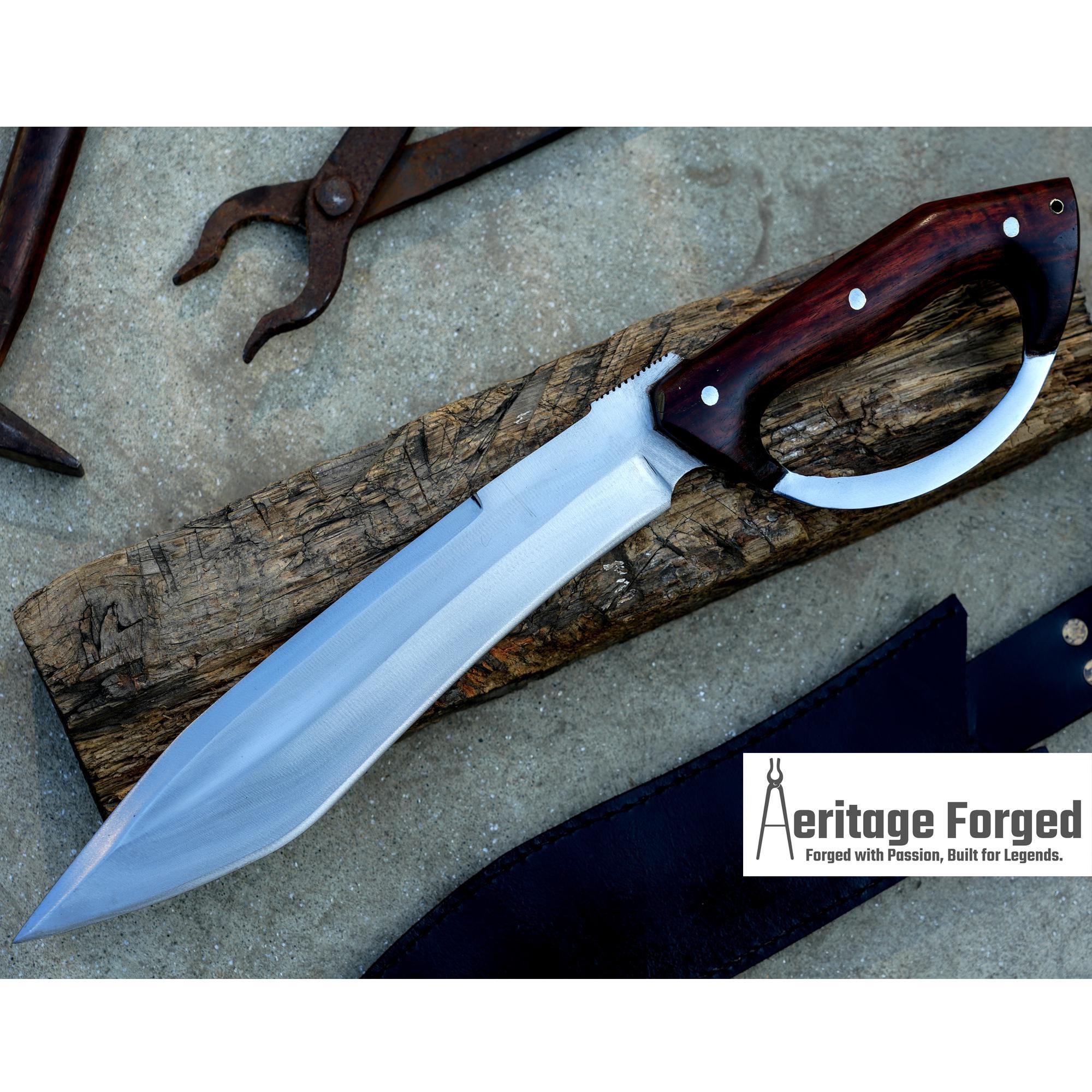 BOWIE KNIFE / 12 inches long Blade Hunting knife / Hand forged knife / Made from Leaf spring of truck / Tempered / Sharpen/ Ready to use