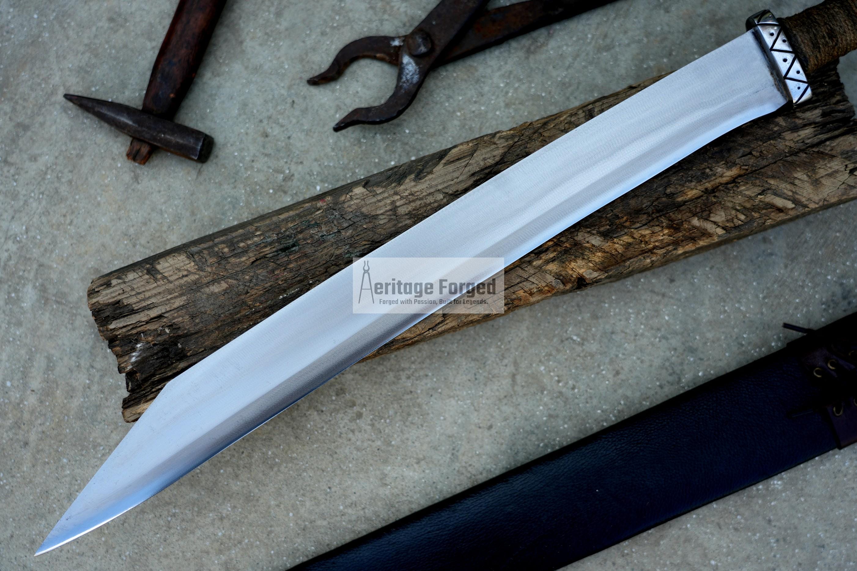LONG SEAX MACHETE / Large Seax knife/ 18 inches Long Blade Heavy duties machete/ Full tang/ Leaf spring of truck/ Tempered/Sharpen/Working