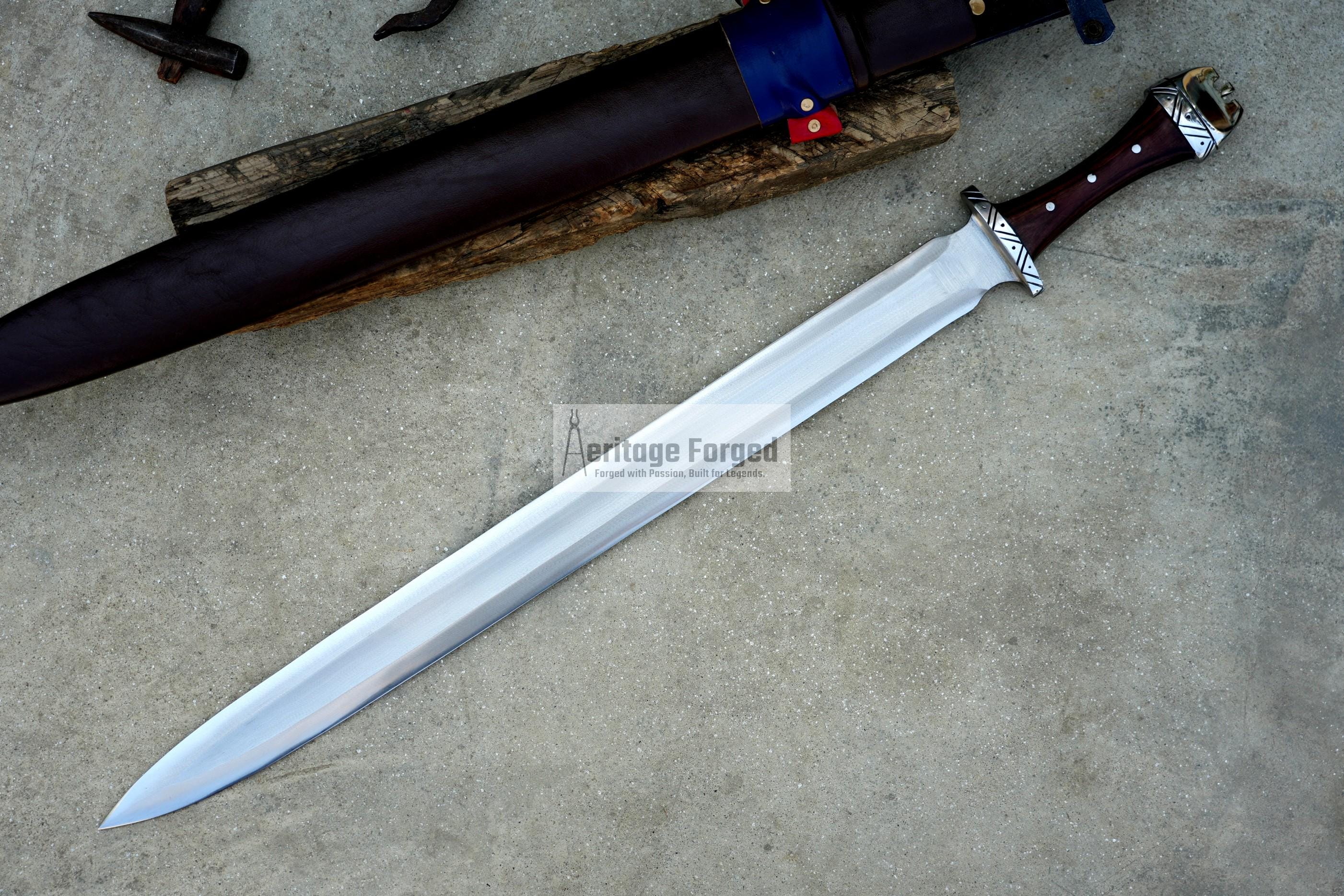 VIKING SWORD/24 inches Long Blade hand forged Sword/Leaf spring of truck/Rosewood Handle/Sharpen/Tempered/Ready to use/knife/knives