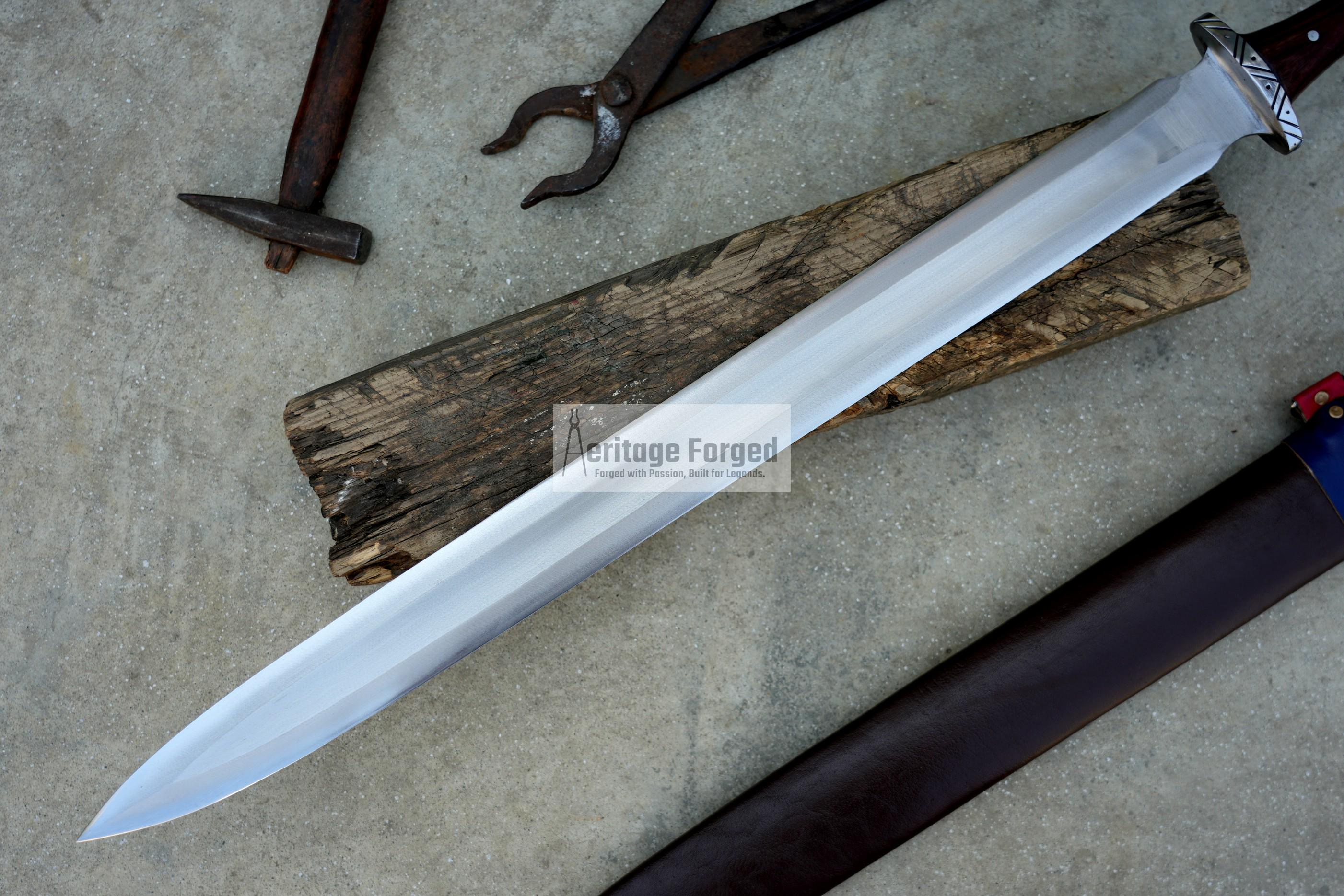 VIKING SWORD/24 inches Long Blade hand forged Sword/Leaf spring of truck/Rosewood Handle/Sharpen/Tempered/Ready to use/knife/knives