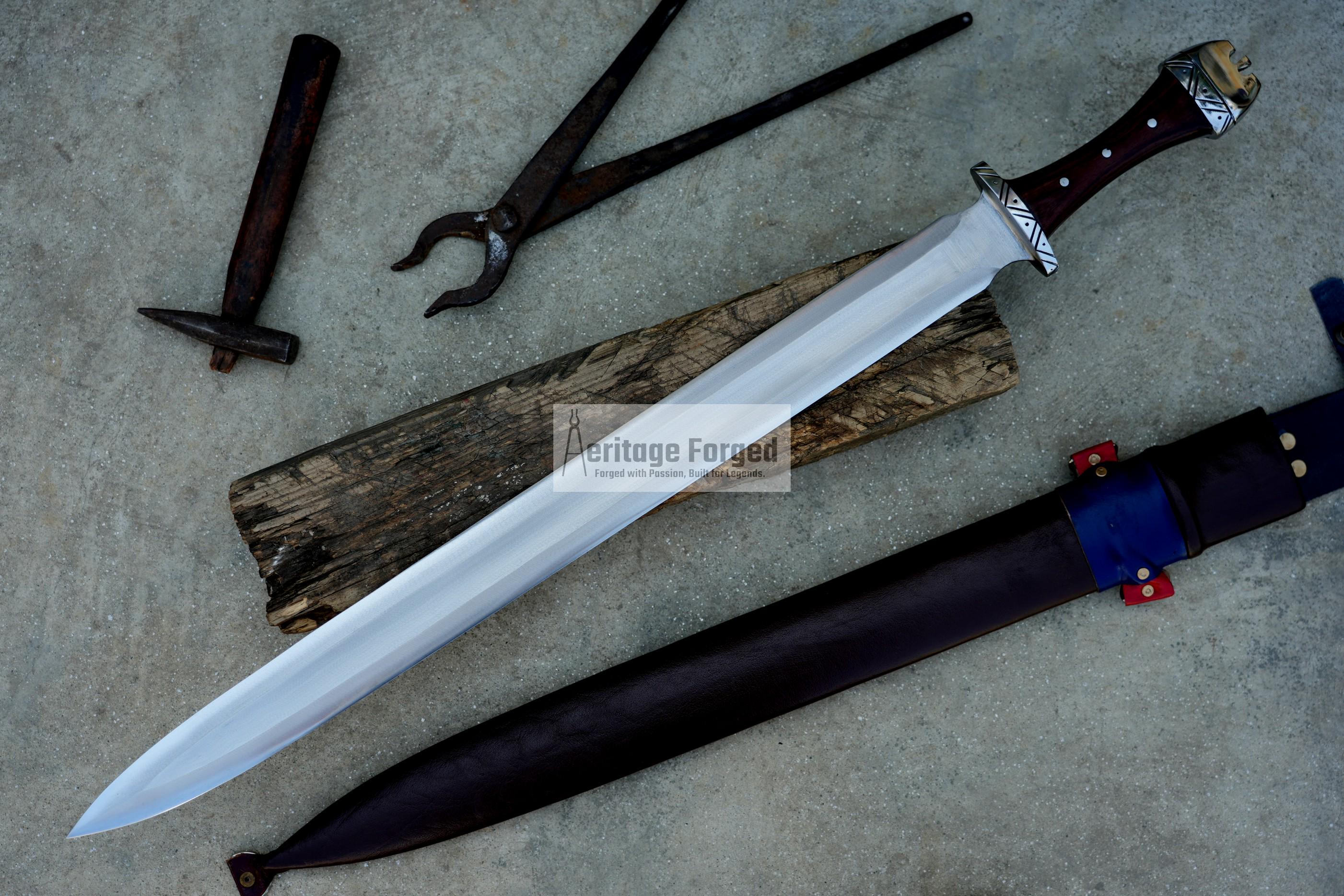 VIKING SWORD/24 inches Long Blade hand forged Sword/Leaf spring of truck/Rosewood Handle/Sharpen/Tempered/Ready to use/knife/knives