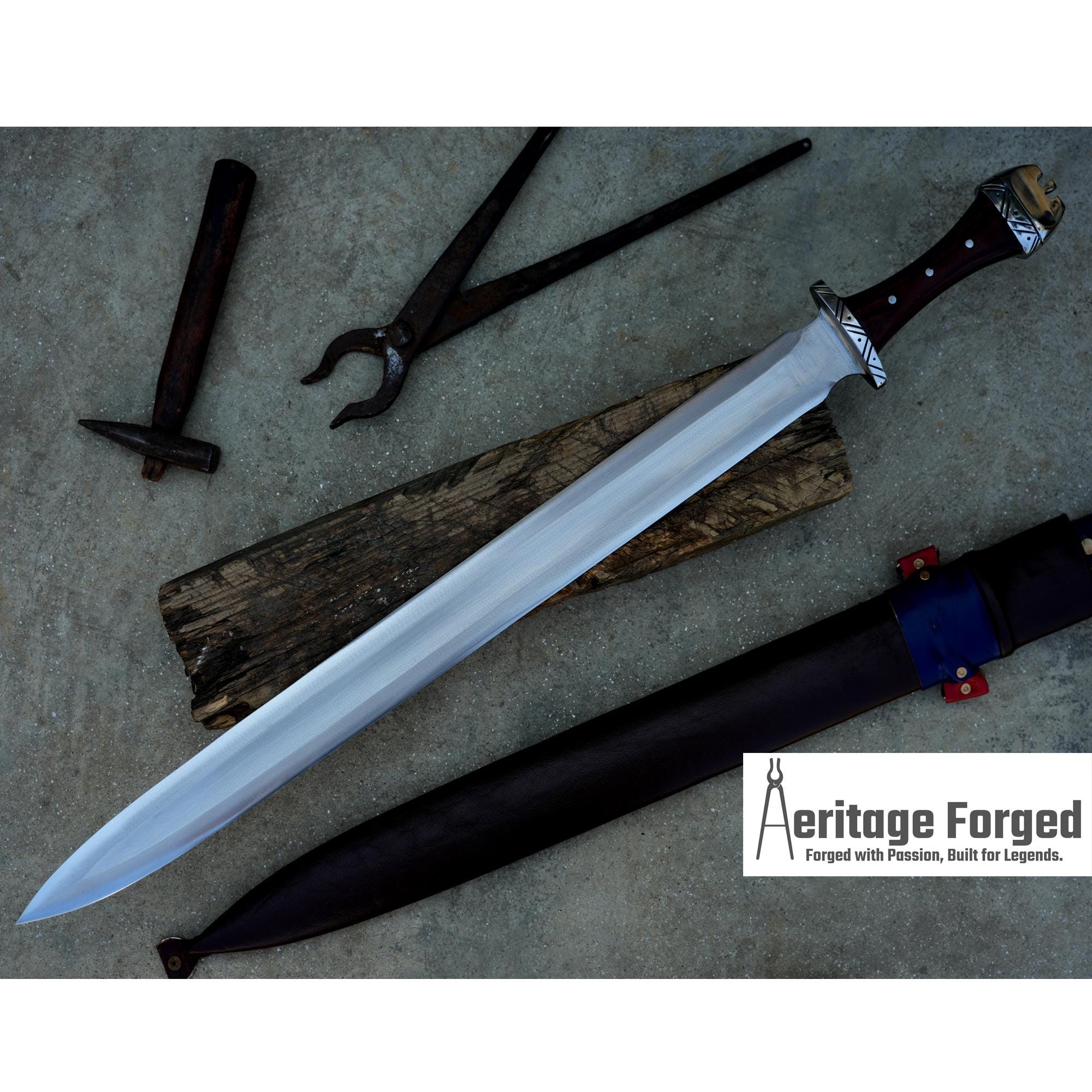 VIKING SWORD/24 inches Long Blade hand forged Sword/Leaf spring of truck/Rosewood Handle/Sharpen/Tempered/Ready to use/knife/knives