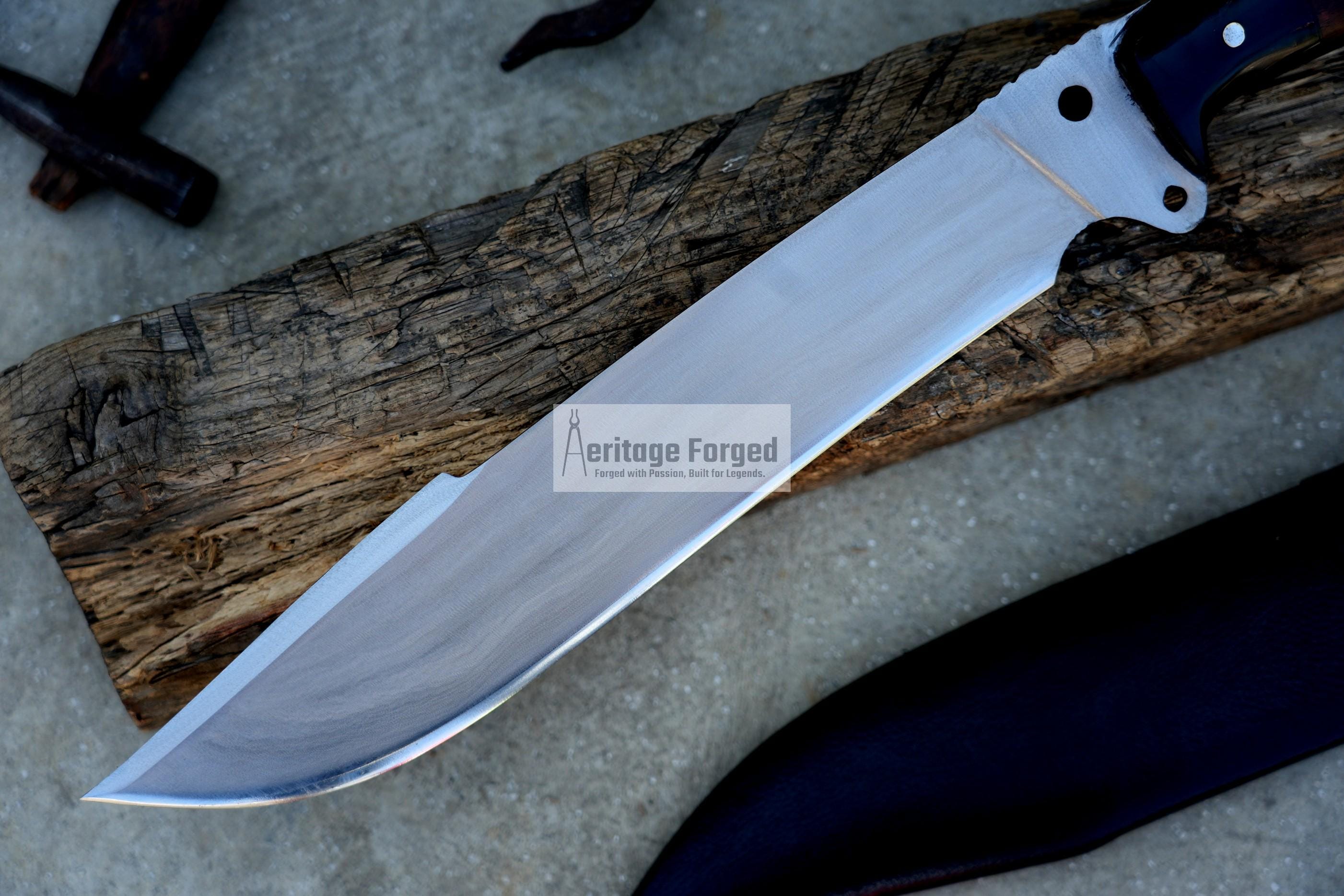 BOWIE KNIFE / 13 inches long Blade chopper / Hand forged Bowie knife / Made from Leaf spring of truck / Tempered / Sharpen/ Ready to use