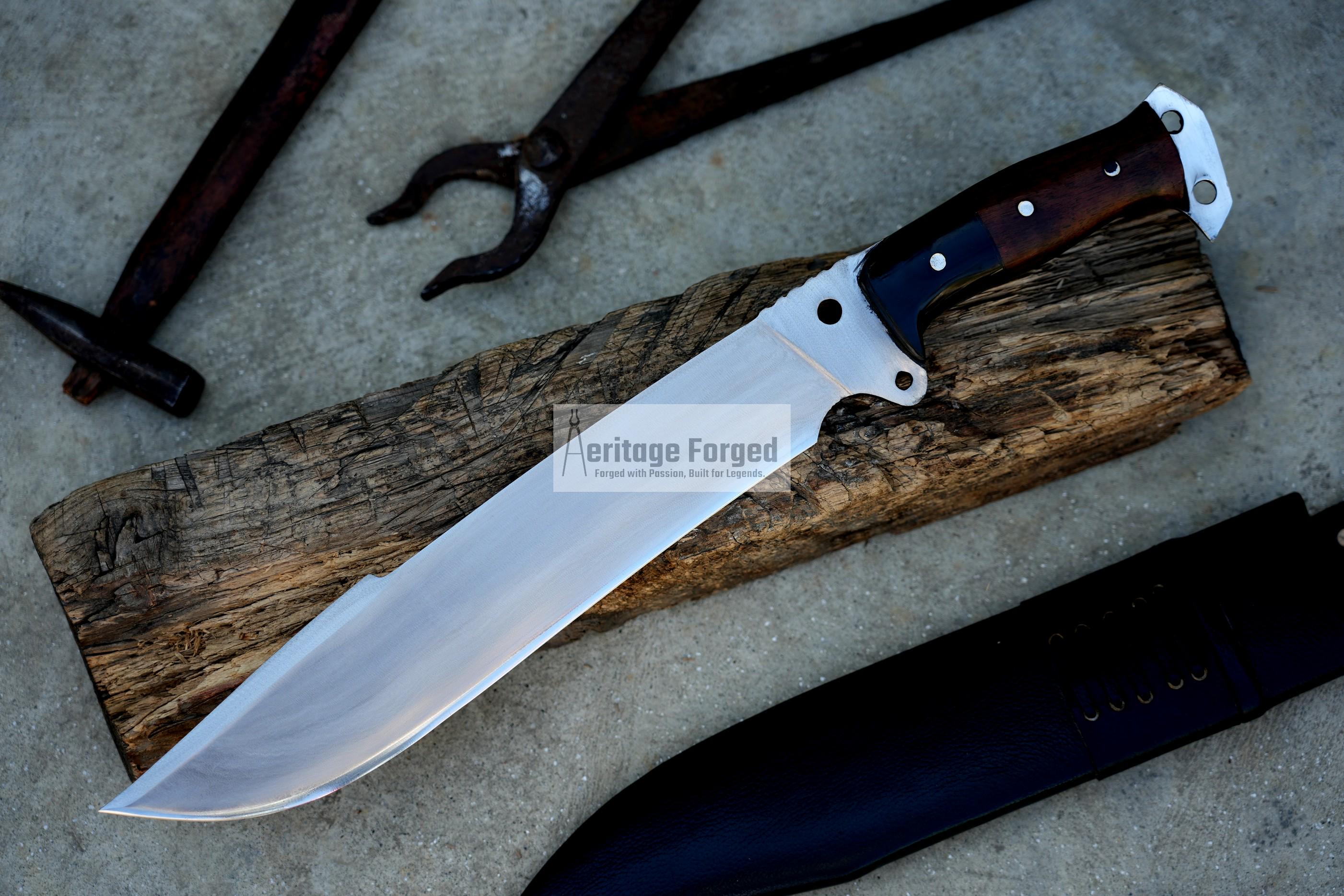 BOWIE KNIFE / 13 inches long Blade chopper / Hand forged Bowie knife / Made from Leaf spring of truck / Tempered / Sharpen/ Ready to use