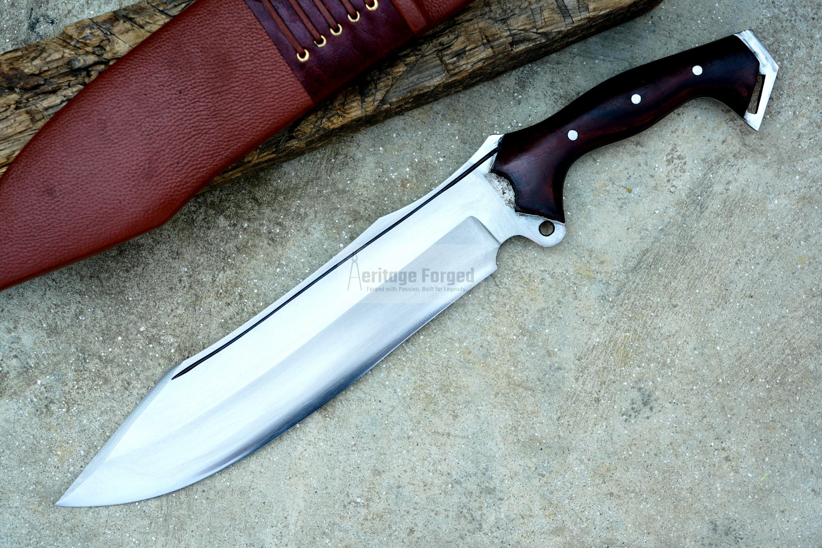 BOWIE KNIFE / 12 inches long Blade / Hand forged Bowie knife / Made from Leaf spring of truck / Tempered / Sharpen/ Ready to use