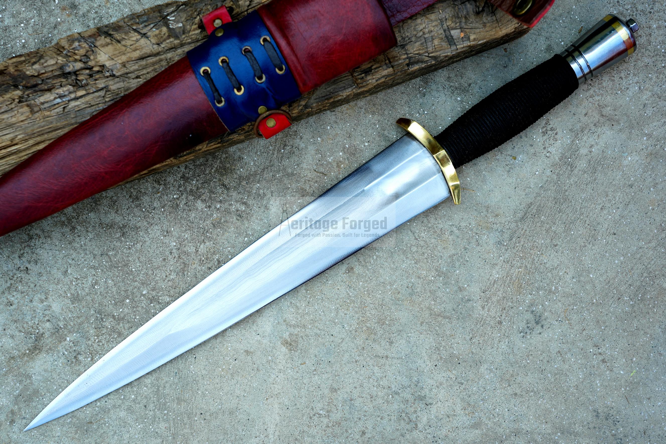 DAGGER/13 inches Long Blade hand forged Dagger/Leaf spring of truck/Paracord Handle/Sharpen/Tempered/Ready to use/knife/knives