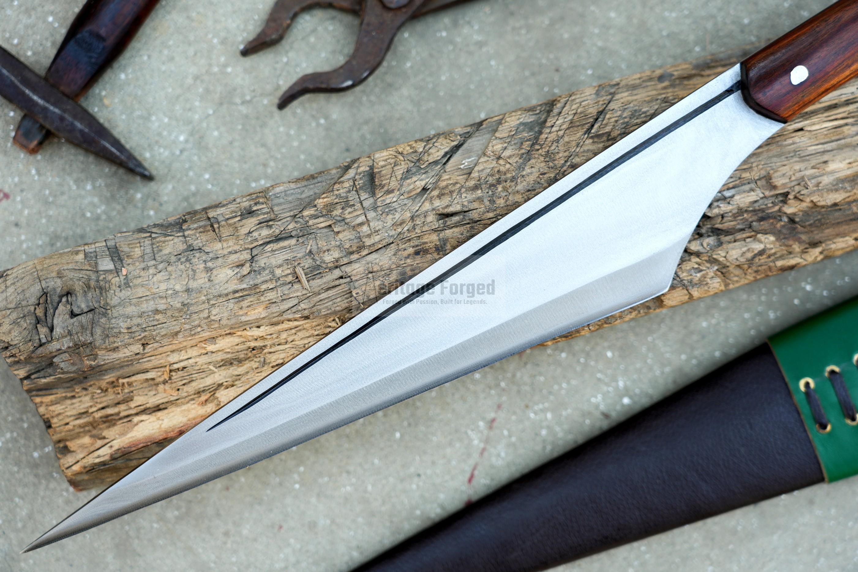 CHOPPER/14 inches Long Blade hand forged cleaver/Leaf spring of truck/Rosewood Handle/Sharpen/Tempered/Ready to use/knife/knives