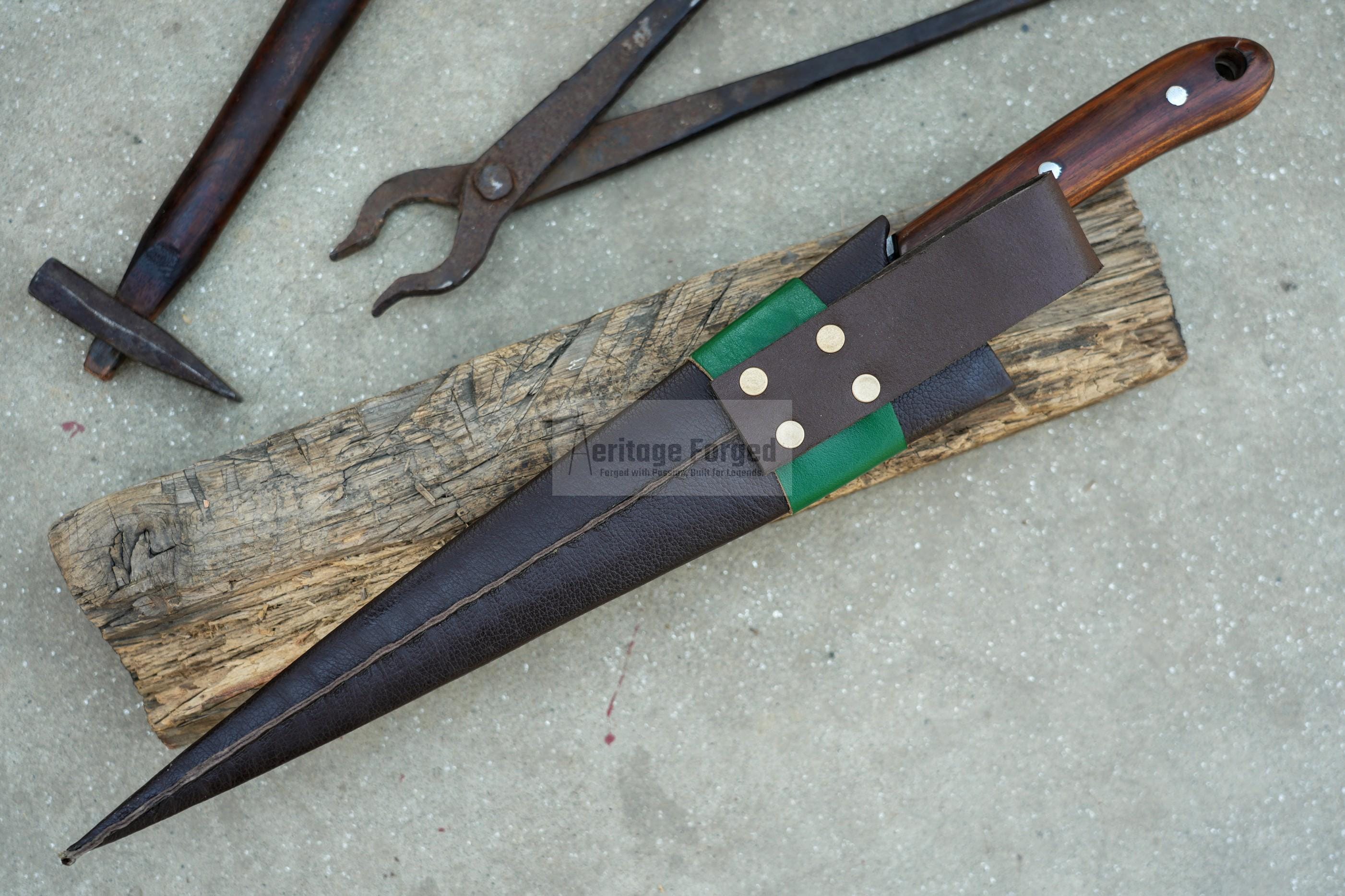 CHOPPER/14 inches Long Blade hand forged cleaver/Leaf spring of truck/Rosewood Handle/Sharpen/Tempered/Ready to use/knife/knives