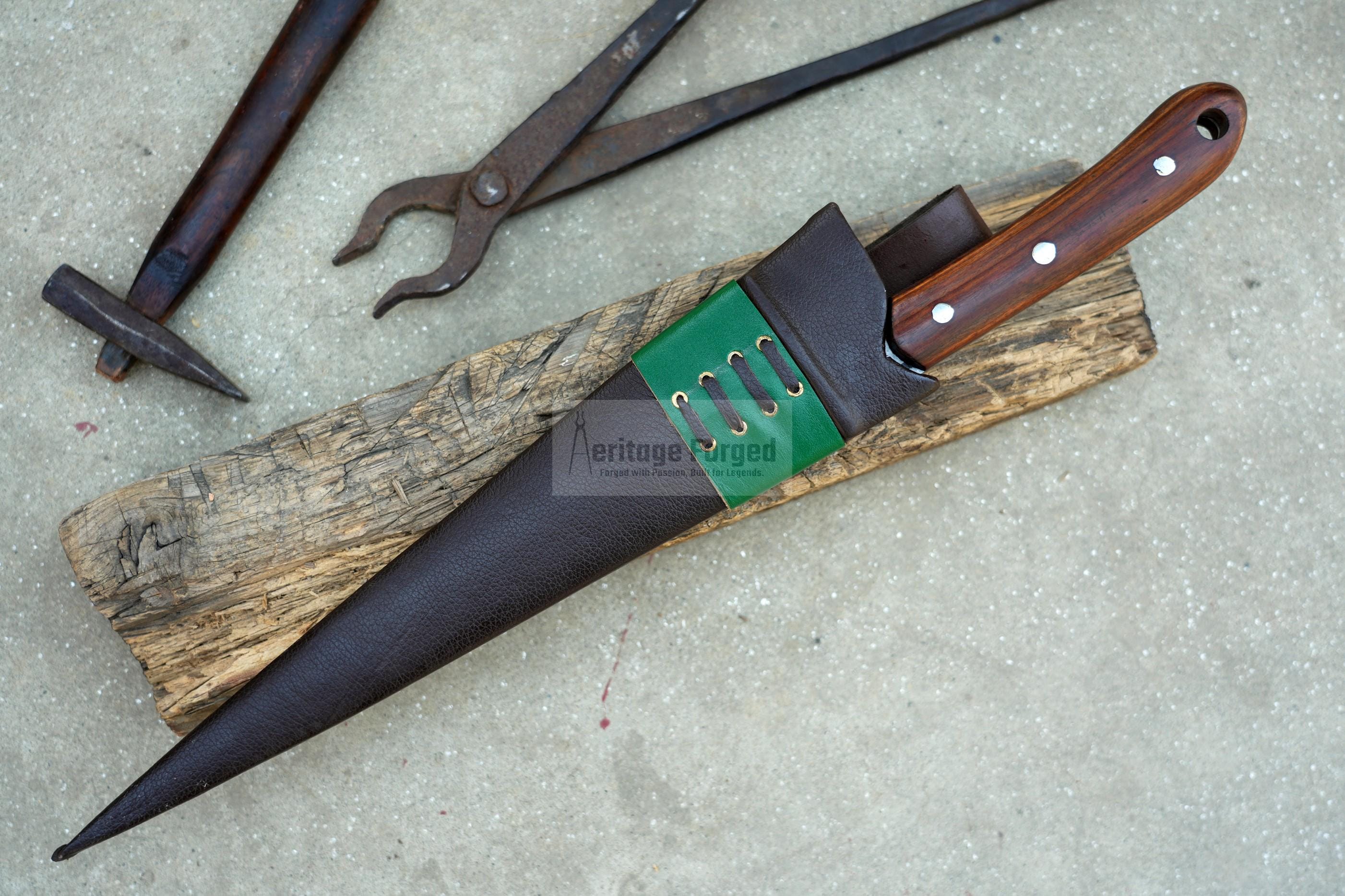 CHOPPER/14 inches Long Blade hand forged cleaver/Leaf spring of truck/Rosewood Handle/Sharpen/Tempered/Ready to use/knife/knives