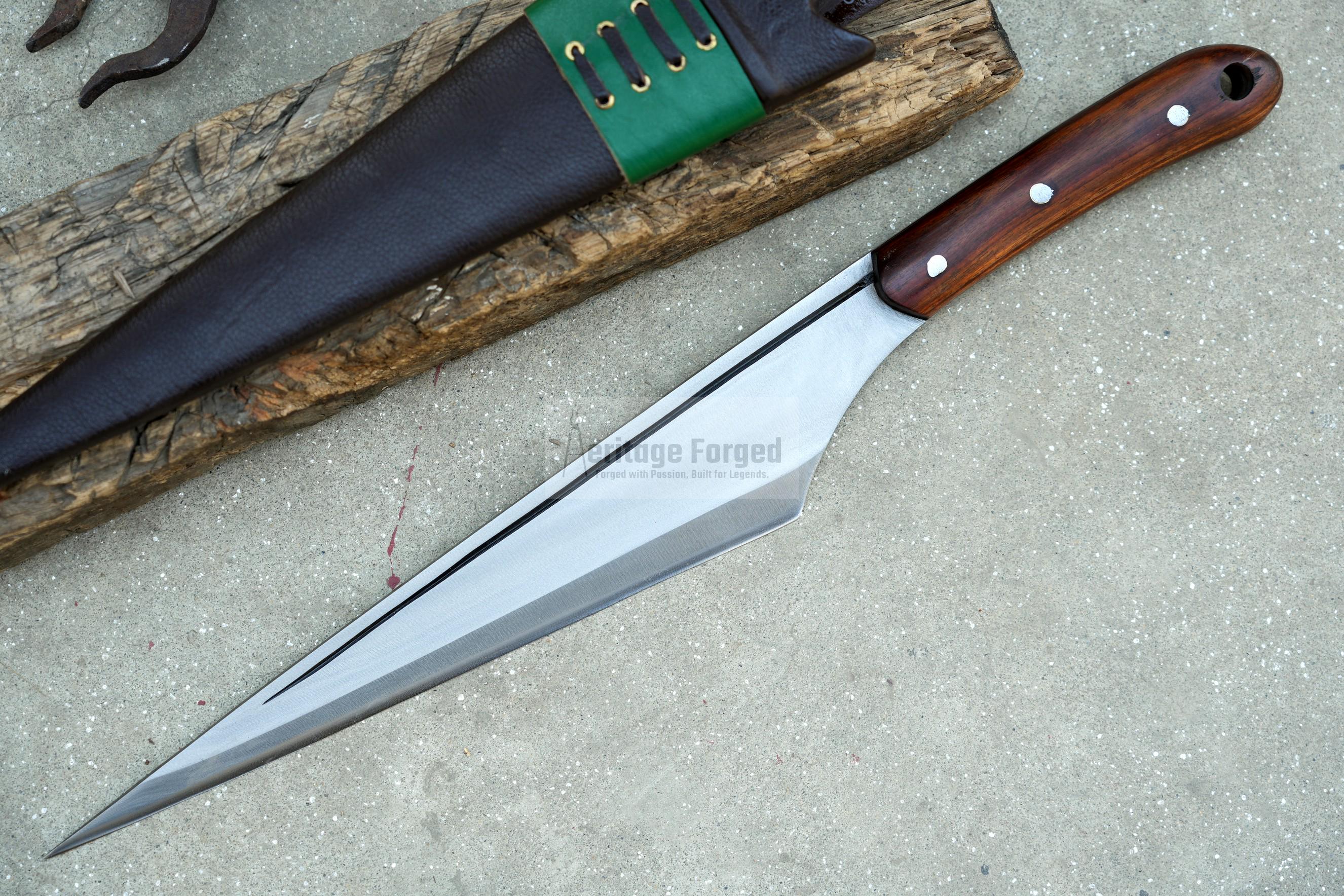 CHOPPER/14 inches Long Blade hand forged cleaver/Leaf spring of truck/Rosewood Handle/Sharpen/Tempered/Ready to use/knife/knives