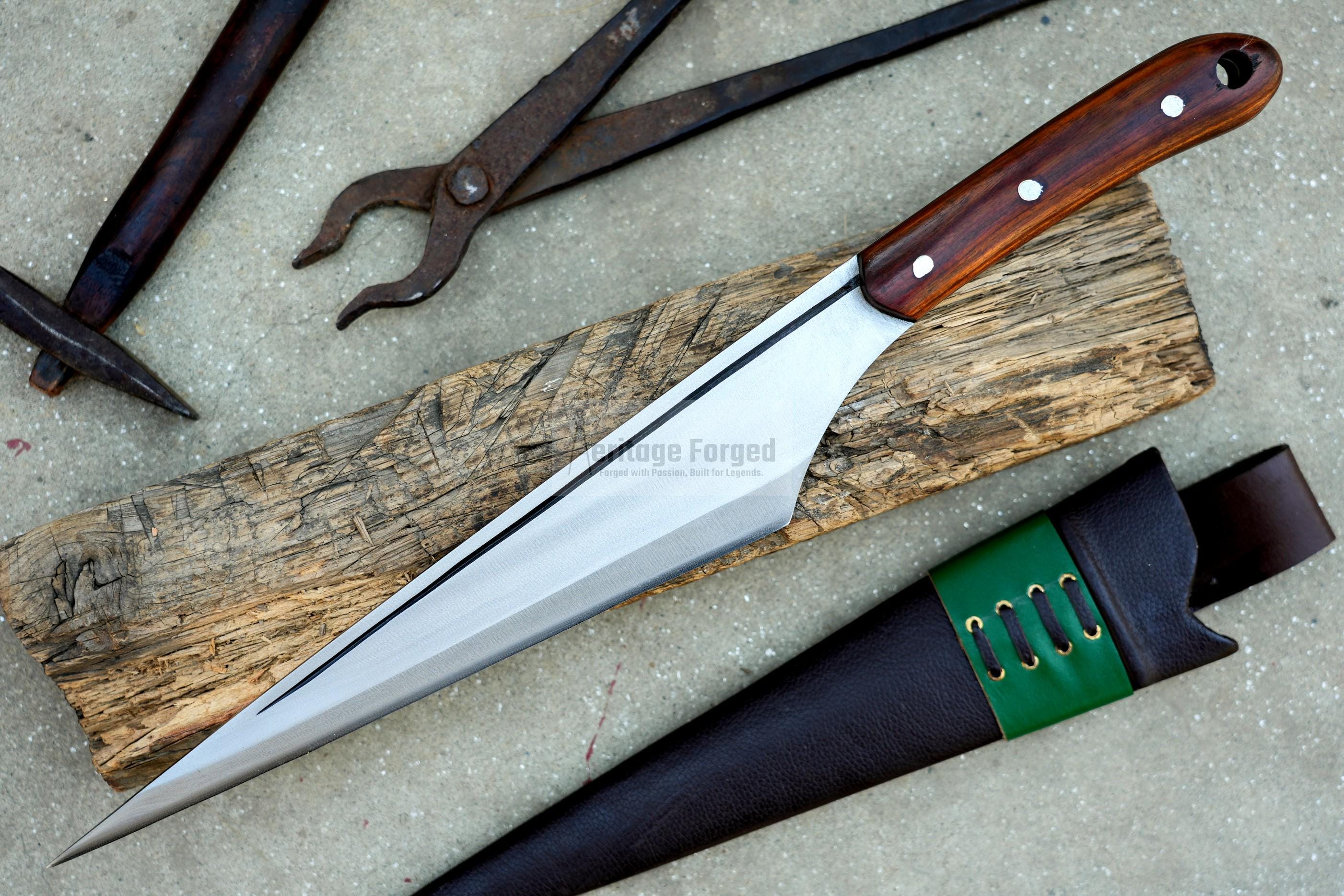 CHOPPER/14 inches Long Blade hand forged cleaver/Leaf spring of truck/Rosewood Handle/Sharpen/Tempered/Ready to use/knife/knives