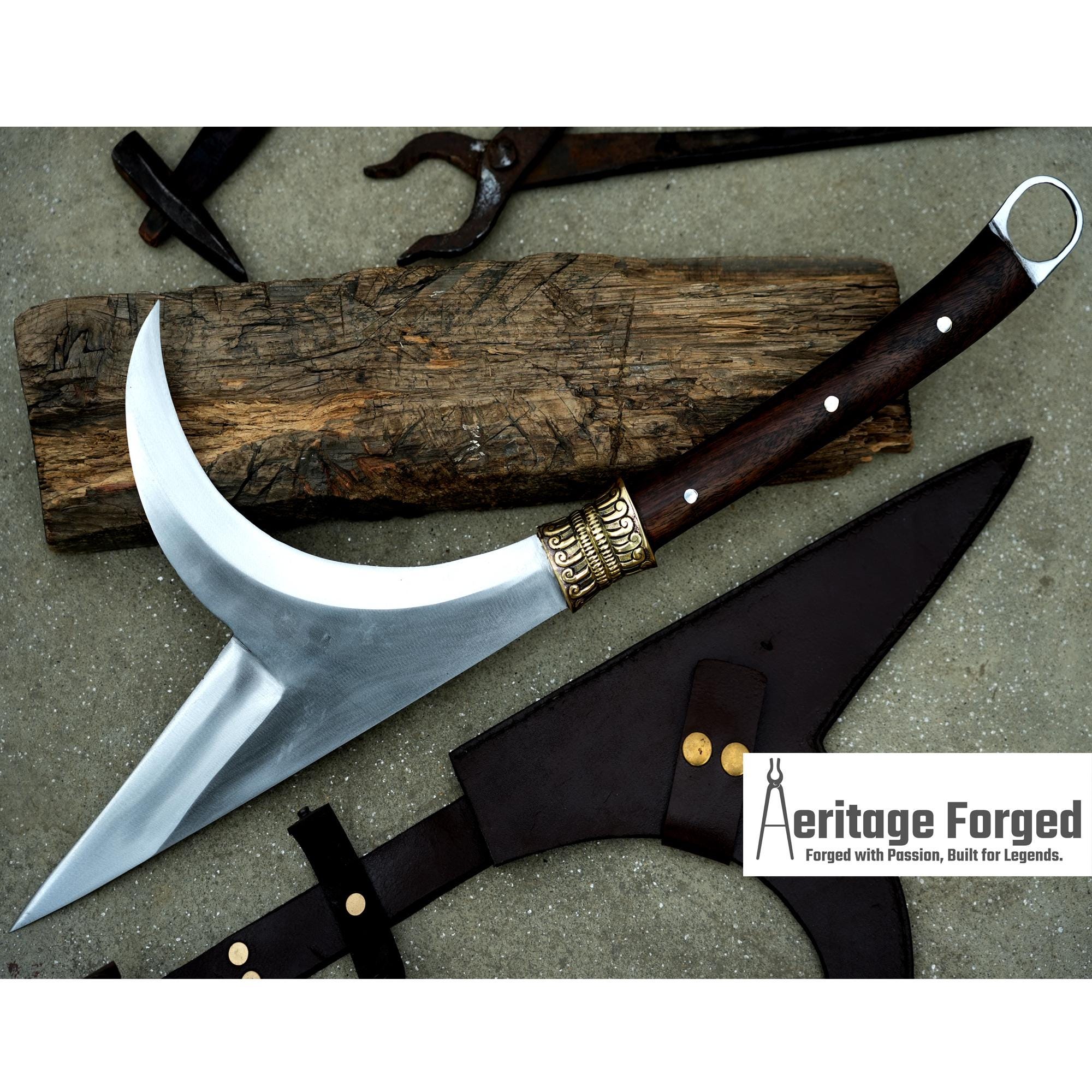 KYOKETSU KNIFE/Traditional Japanese knife/ Sickle /Leaf spring of truck/Rosewood Handle/Sharpen/Tempered/Ready to use/knife/knives