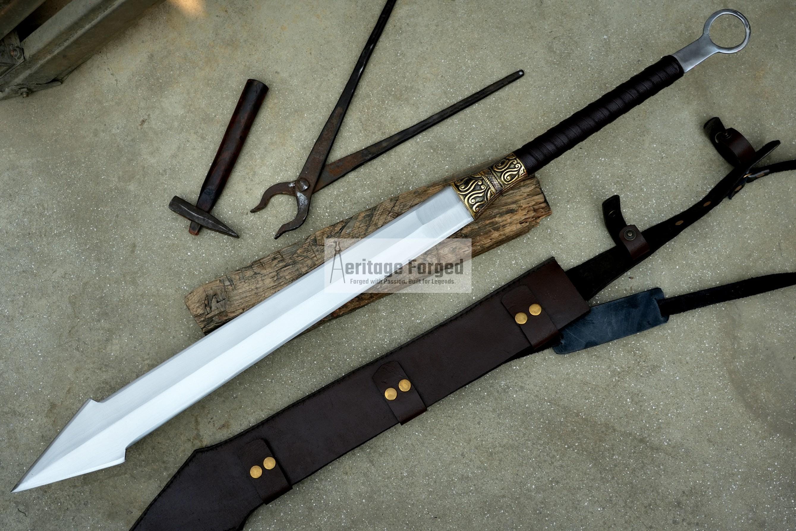 KINGS SWORD/24 inches Long Blade hand forged Sword/Leaf spring of truck/Rosewood Handle/Sharpen/Tempered/Ready to use/knife/knives