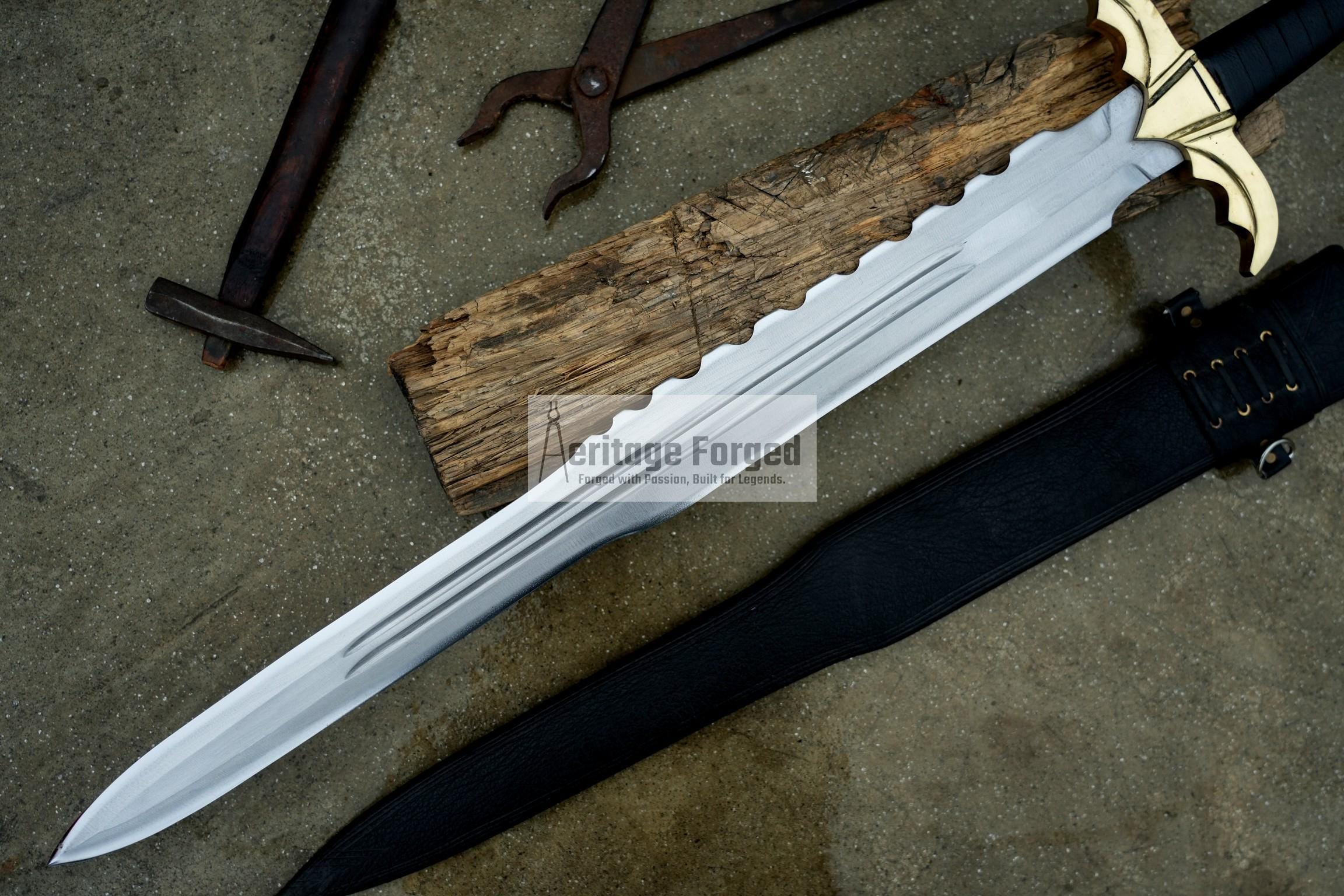 FIRST KNIGHT SWORD/24 inches Long Blade hand forged Sword/Leaf spring of truck/Rosewood Handle/Sharpen/Tempered/Ready to use/Movie sword