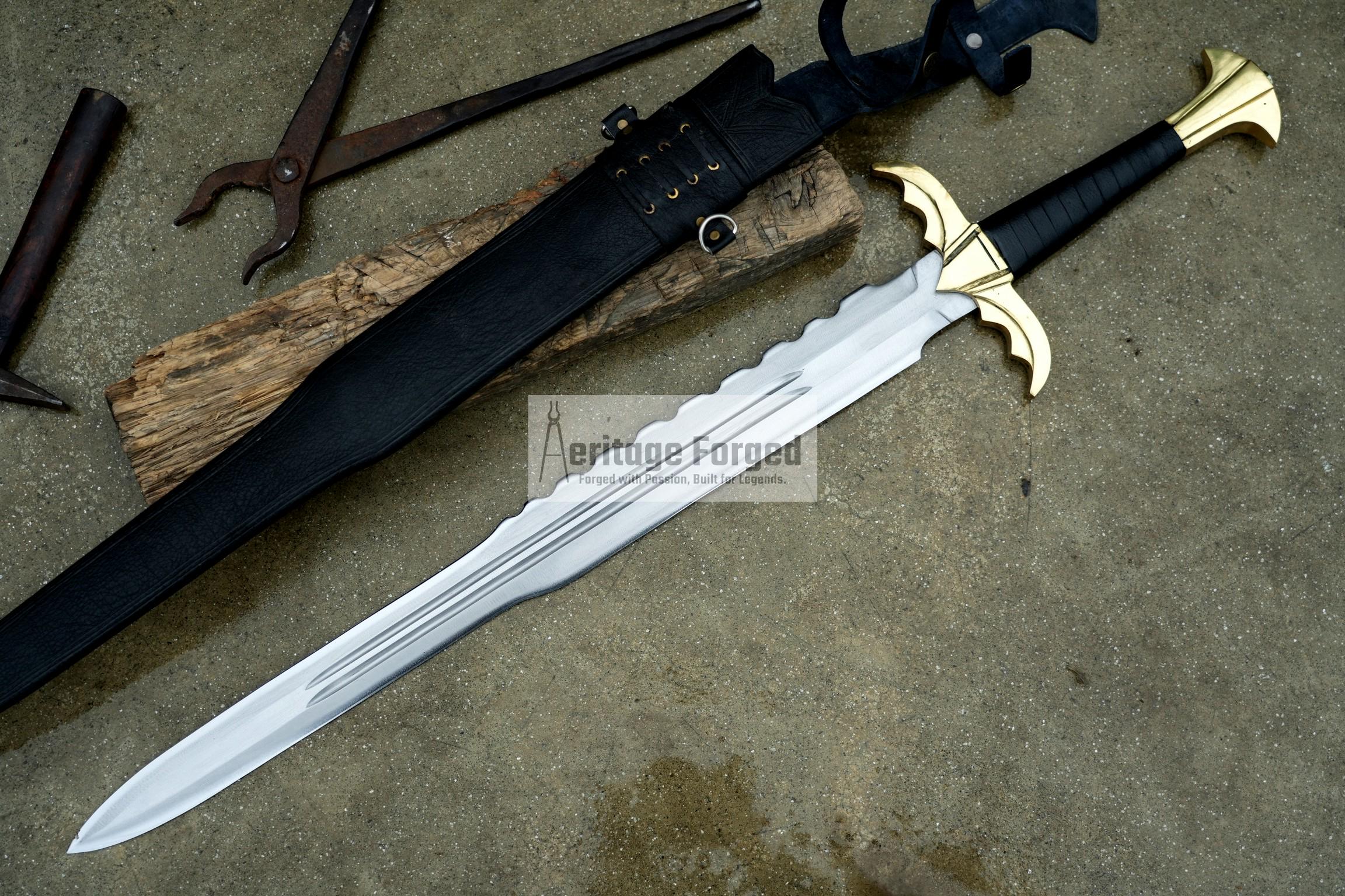 FIRST KNIGHT SWORD/24 inches Long Blade hand forged Sword/Leaf spring of truck/Rosewood Handle/Sharpen/Tempered/Ready to use/Movie sword