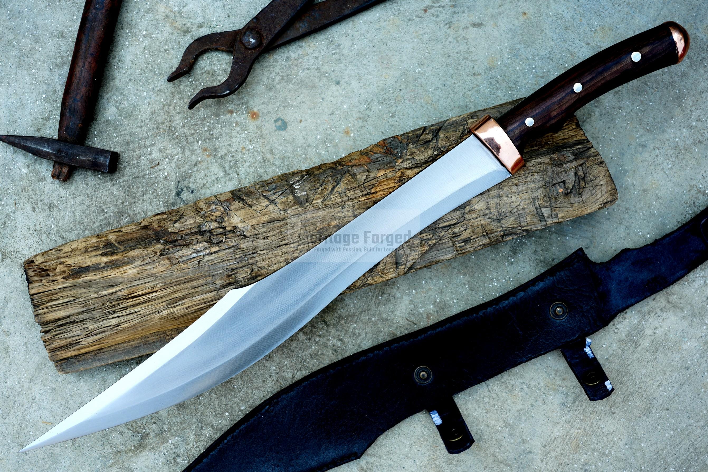 SCIMITAR SWORD/16 inches Long Blade hand forged Sword/Leaf spring of truck/Rosewood Handle/Sharpen/Tempered/Ready to use/knife/knives