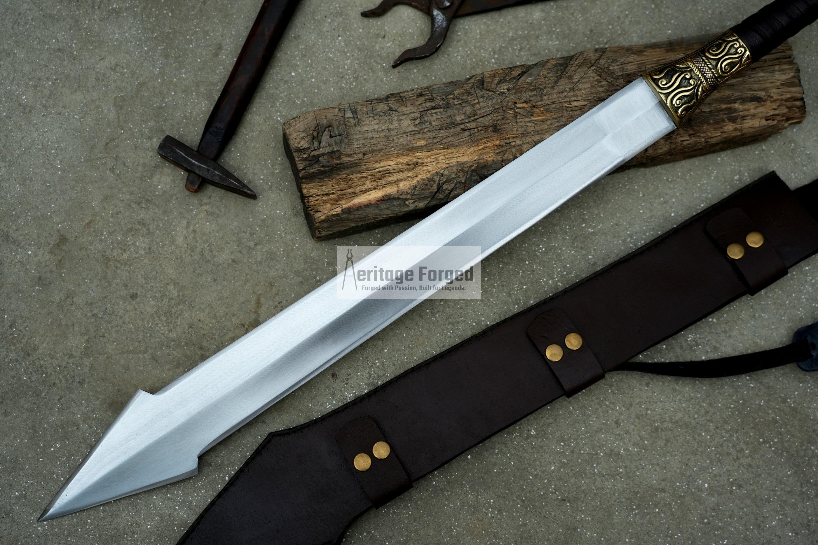 KINGS SWORD/24 inches Long Blade hand forged Sword/Leaf spring of truck/Rosewood Handle/Sharpen/Tempered/Ready to use/knife/knives