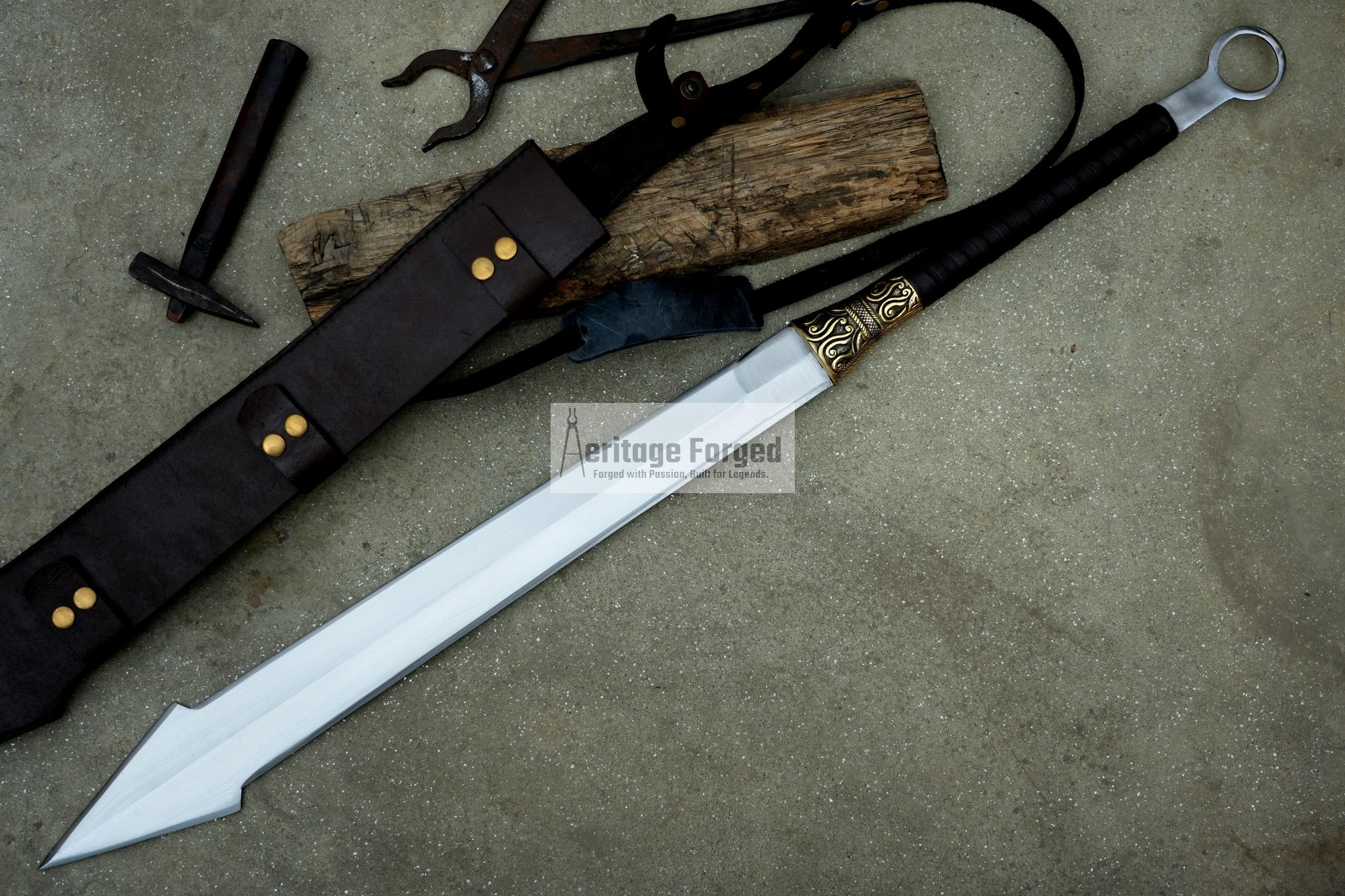 KINGS SWORD/24 inches Long Blade hand forged Sword/Leaf spring of truck/Rosewood Handle/Sharpen/Tempered/Ready to use/knife/knives