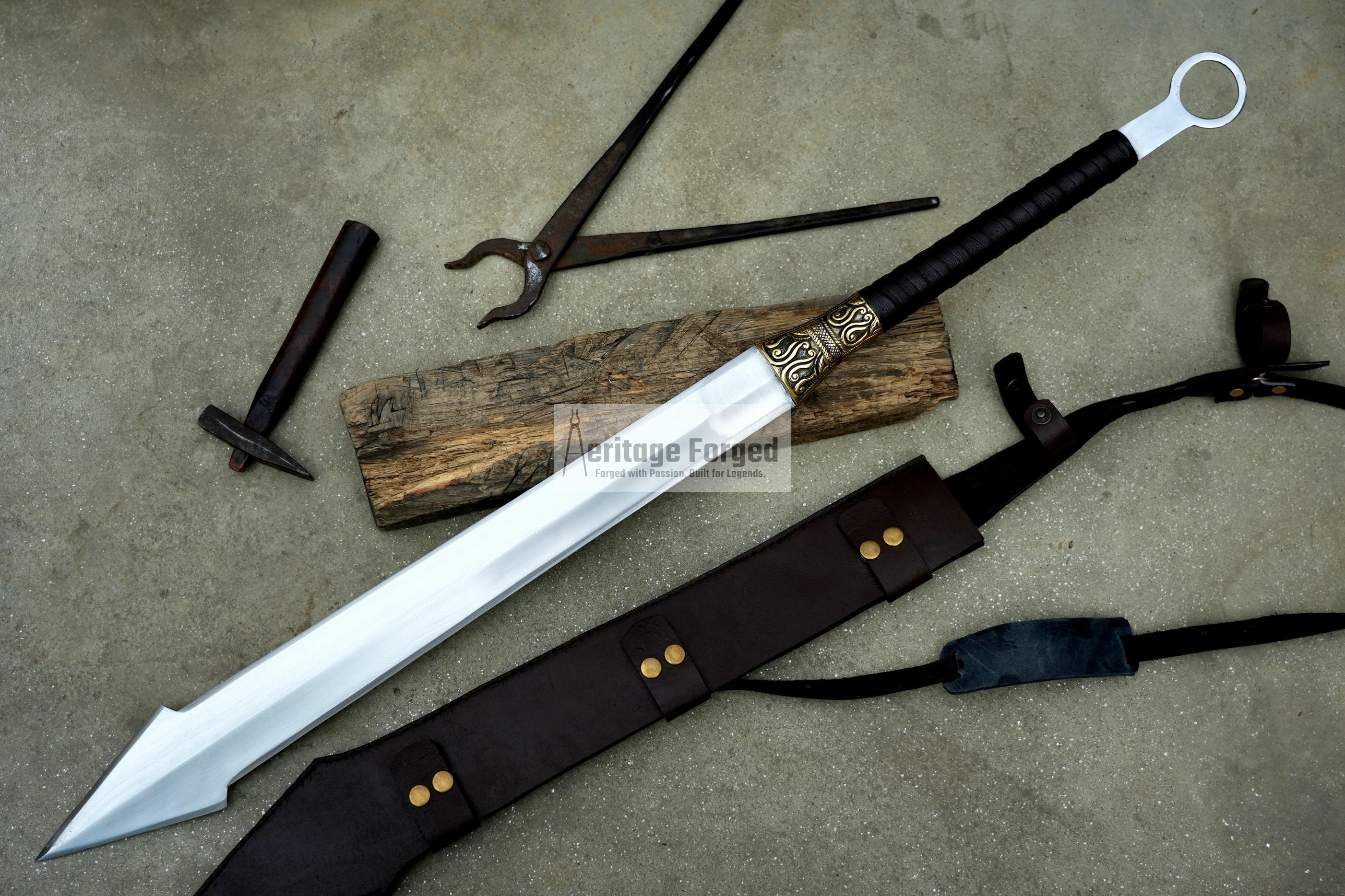 KINGS SWORD/24 inches Long Blade hand forged Sword/Leaf spring of truck/Rosewood Handle/Sharpen/Tempered/Ready to use/knife/knives