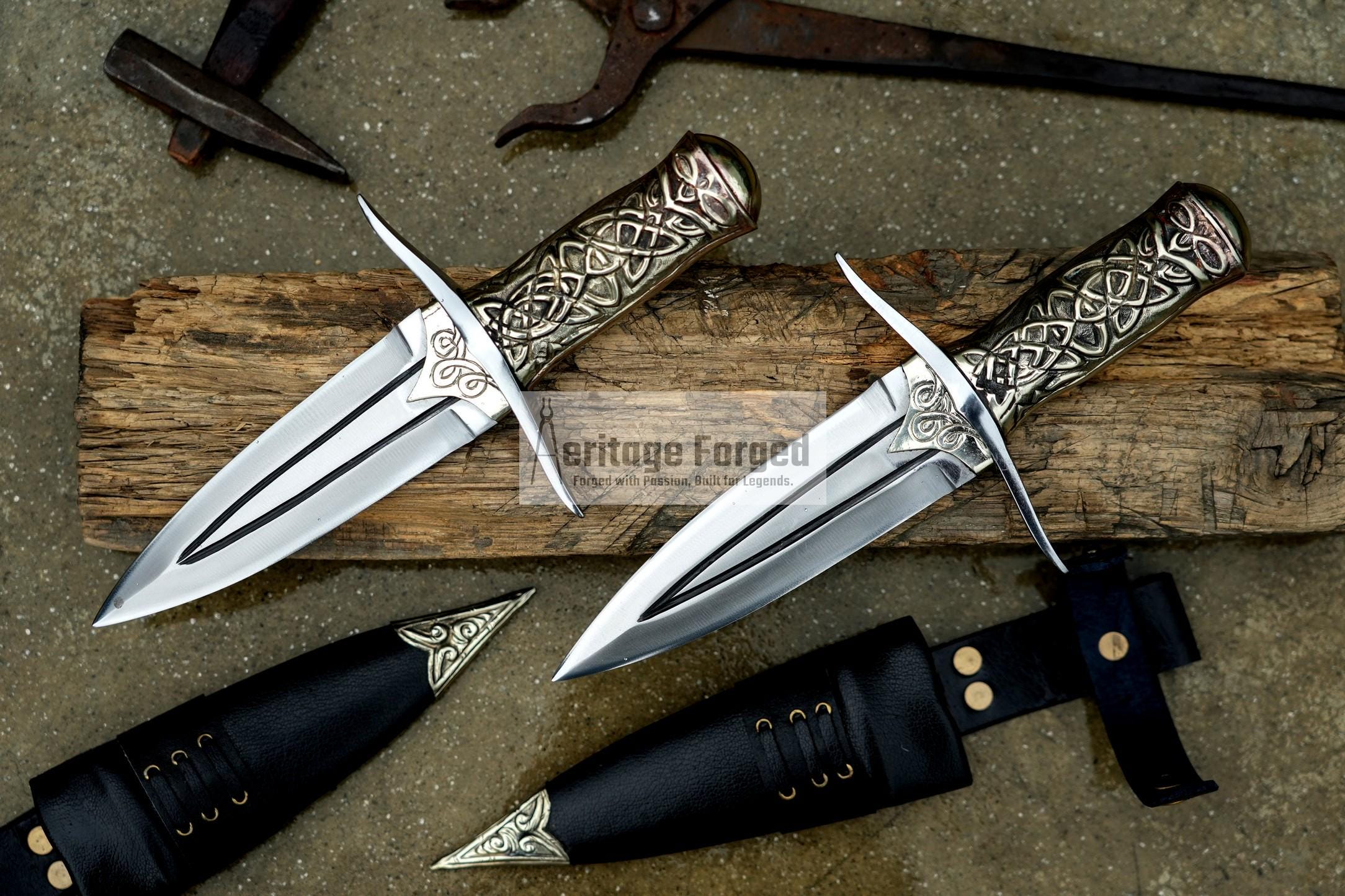 2 HAND FORGED DAGGER / 6 inches long Blade exotic knife / Hand forged knife / Made from Leaf spring of truck / Tempered / Sharpen