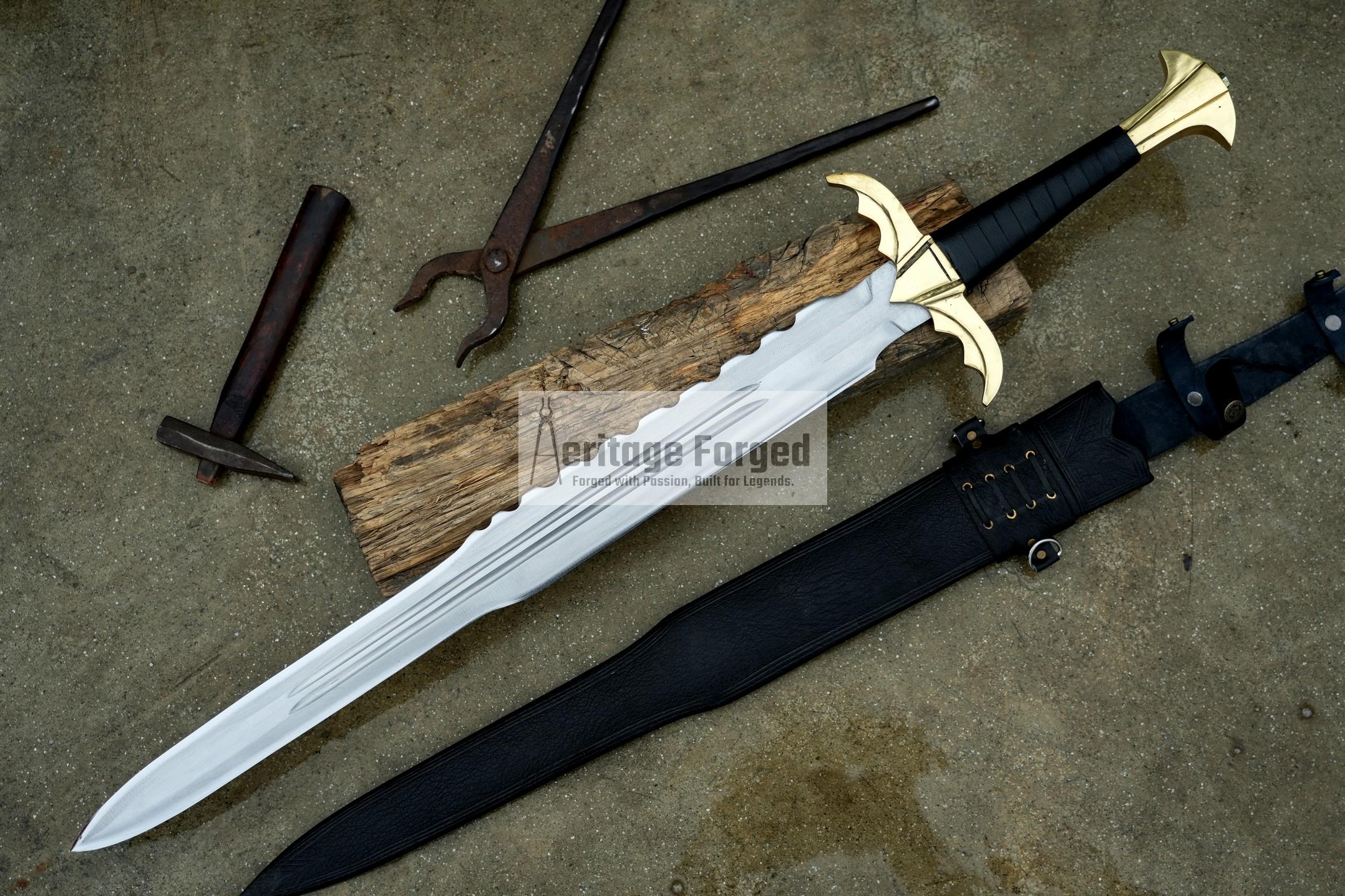 FIRST KNIGHT SWORD/24 inches Long Blade hand forged Sword/Leaf spring of truck/Rosewood Handle/Sharpen/Tempered/Ready to use/Movie sword