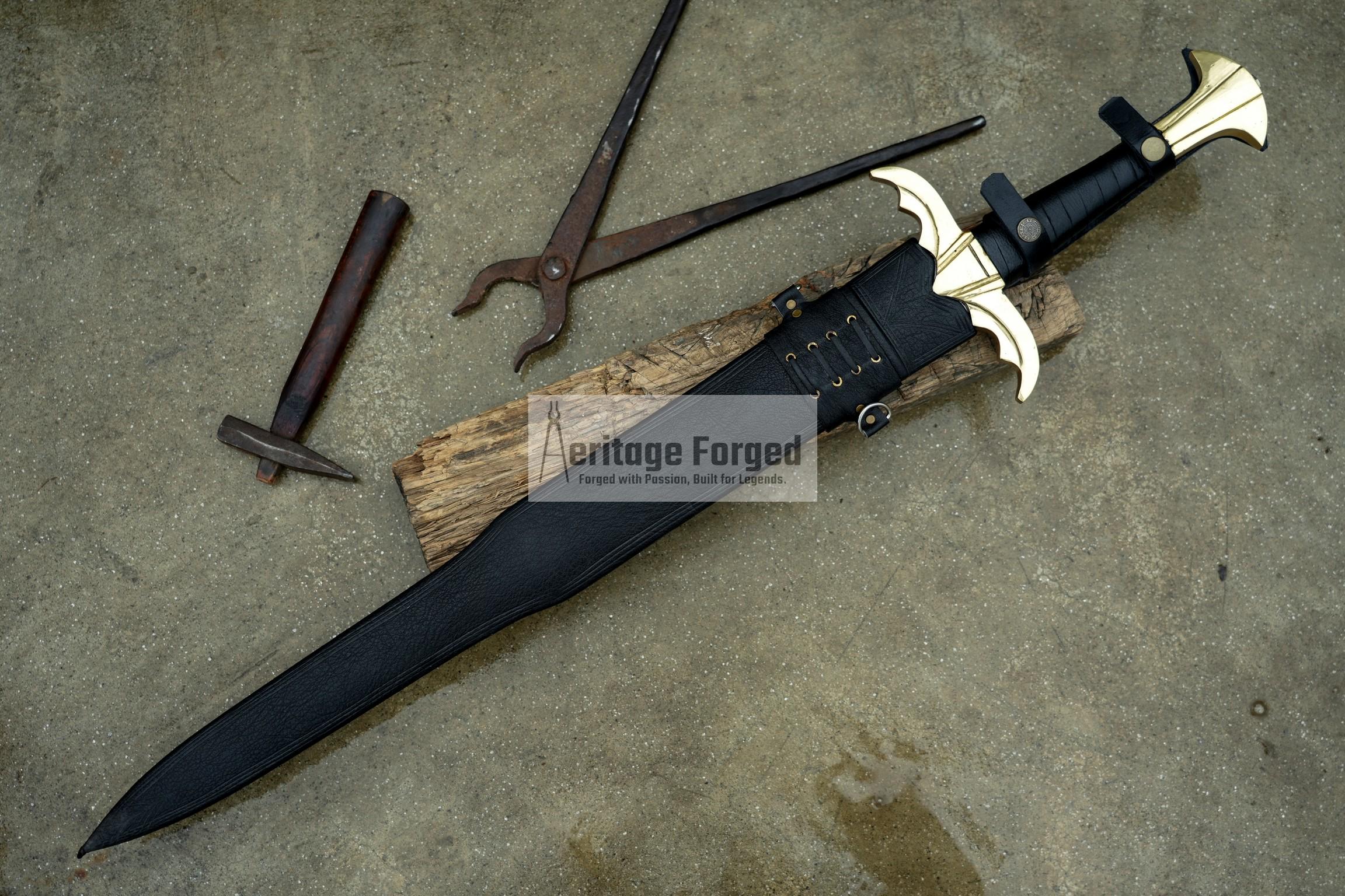 FIRST KNIGHT SWORD/24 inches Long Blade hand forged Sword/Leaf spring of truck/Rosewood Handle/Sharpen/Tempered/Ready to use/Movie sword