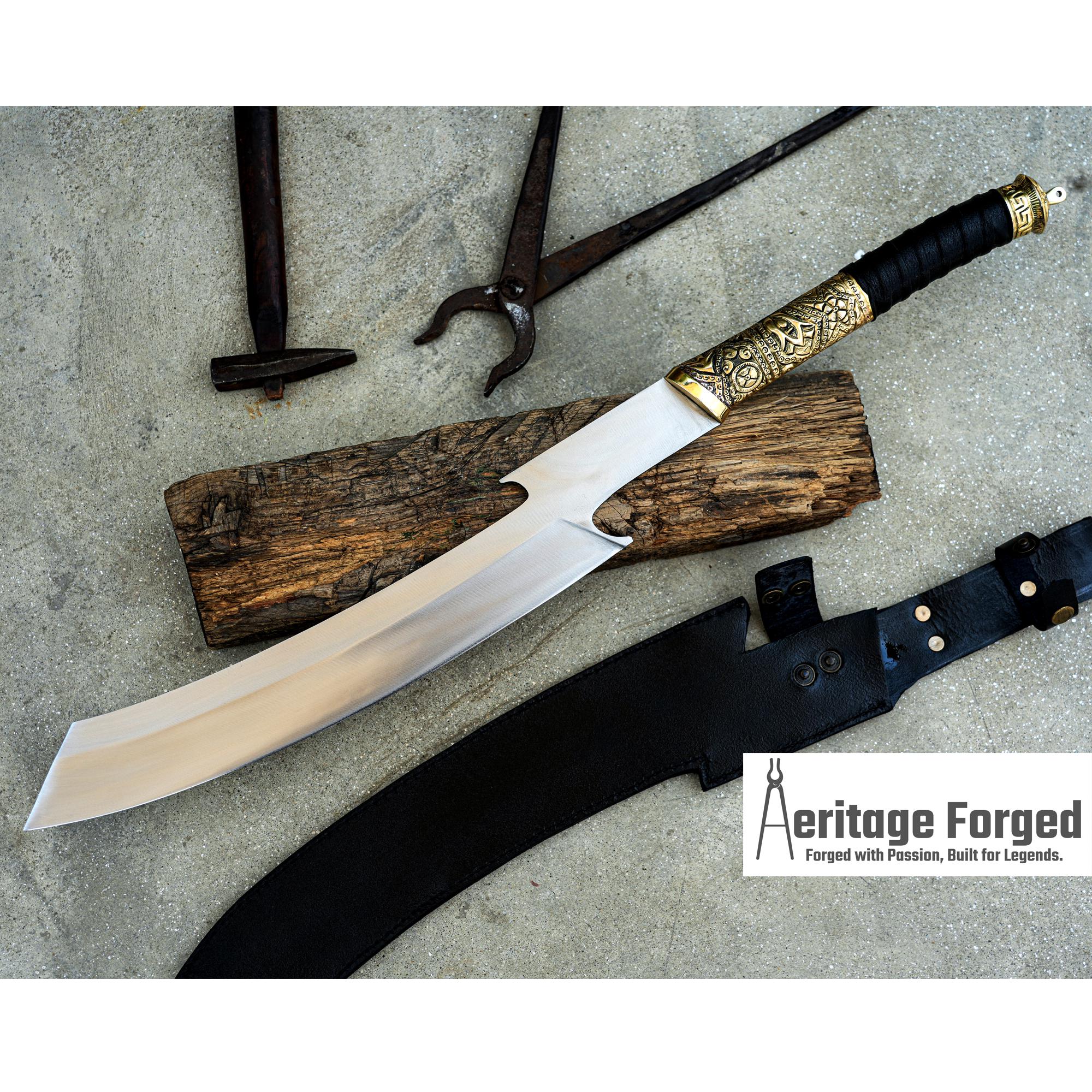 HELLBOY KHOPESH MACHETE/ 19 inches Long Blade hand forged Egyptian  khopesh sword /Leaf spring of truck /Sharpen/Tempered/Ready to use
