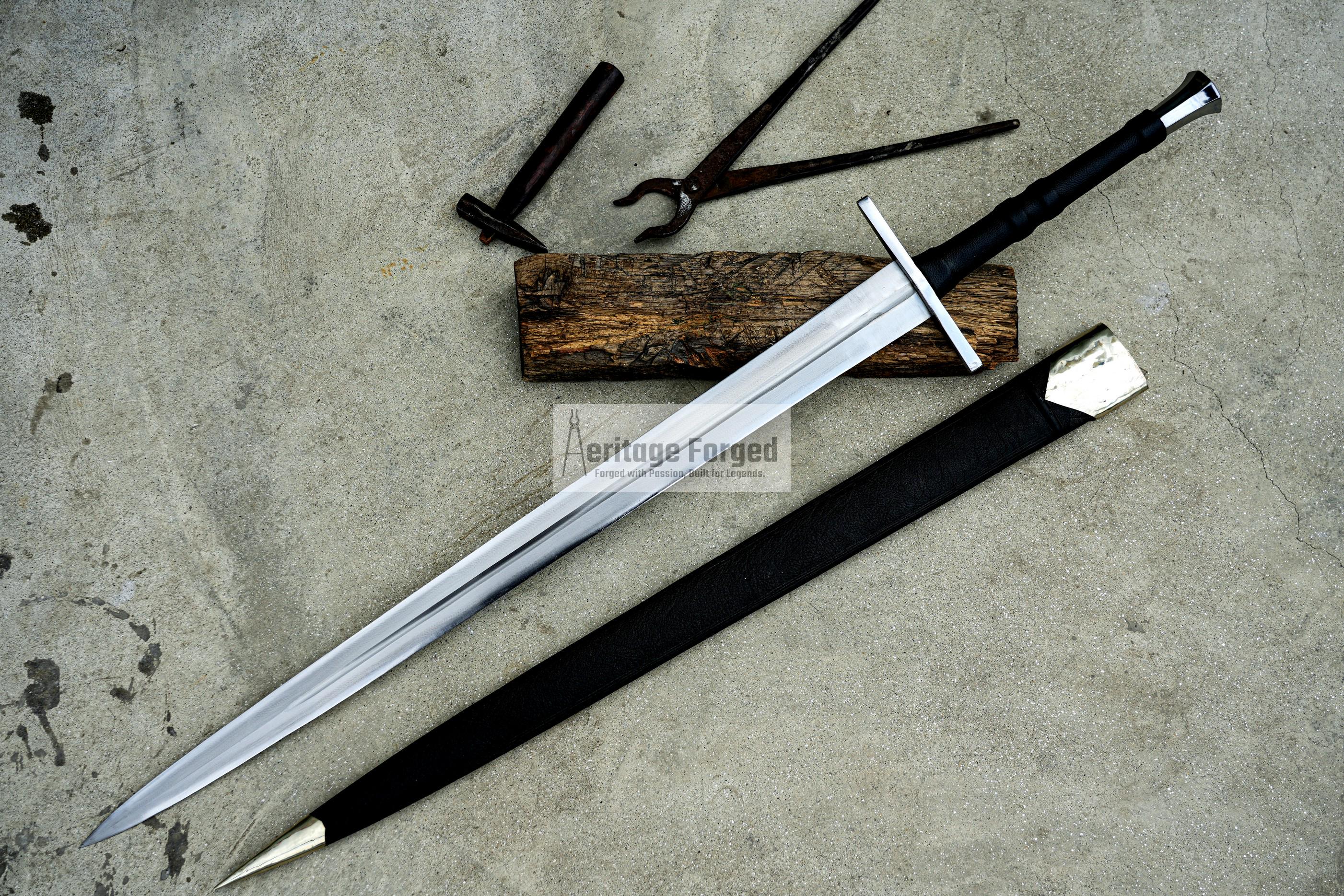 BASTARD SWORD /33 inches long Blade Hand Forged Sword/ Gladius Machete/Handmade from Leaf spring of Truck-Balance water tempered/Sharp