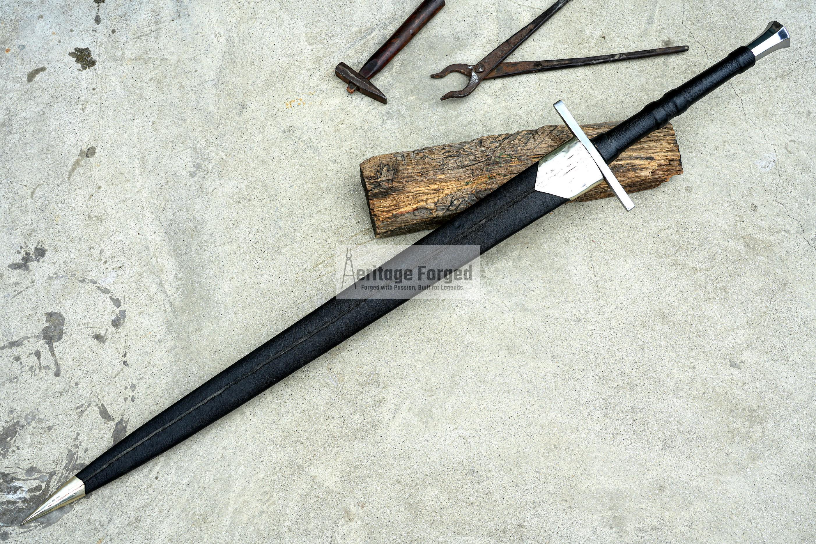 BASTARD SWORD /33 inches long Blade Hand Forged Sword/ Gladius Machete/Handmade from Leaf spring of Truck-Balance water tempered/Sharp