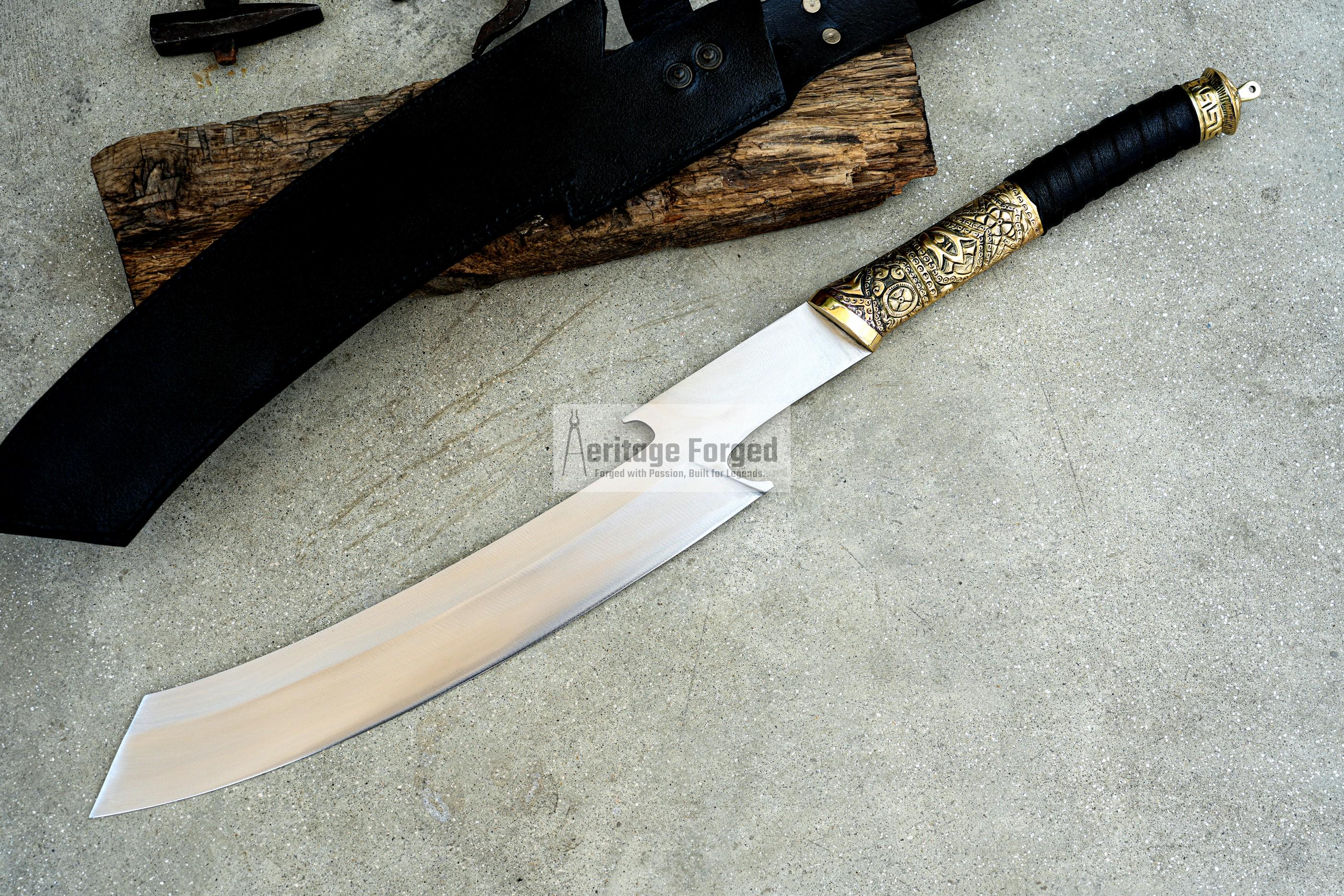 HELLBOY KHOPESH MACHETE/ 19 inches Long Blade hand forged Egyptian  khopesh sword /Leaf spring of truck /Sharpen/Tempered/Ready to use