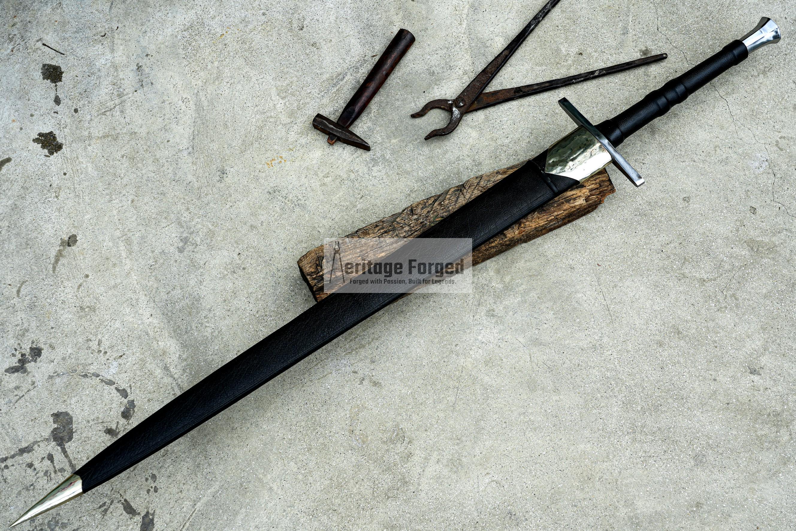 BASTARD SWORD /33 inches long Blade Hand Forged Sword/ Gladius Machete/Handmade from Leaf spring of Truck-Balance water tempered/Sharp
