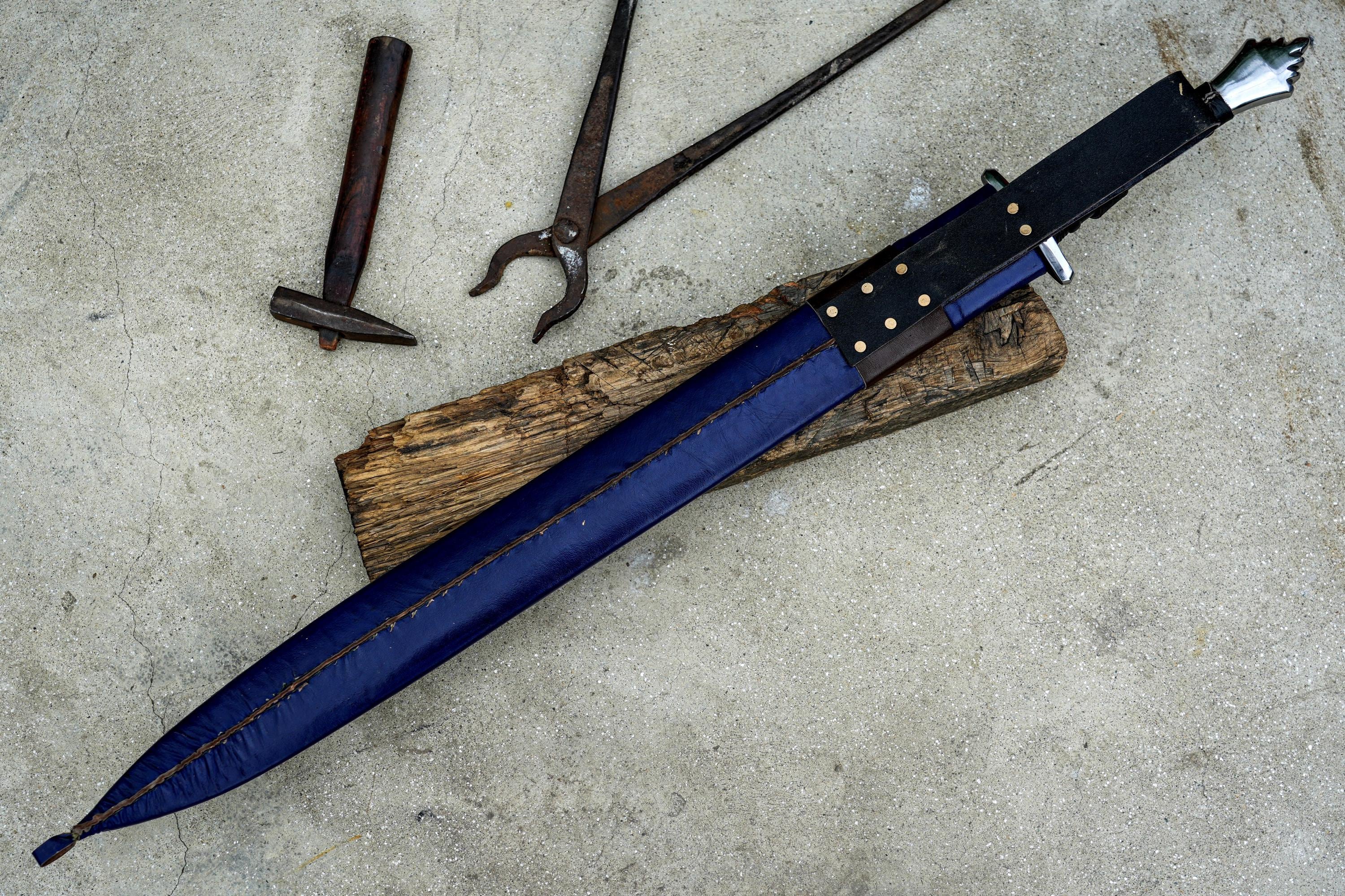 VIKING SWORD/25 inches Long Blade hand Made Sword/Leaf spring of truck/Rosewood Handle/Sharpen/Tempered/Flower pattern etched sword