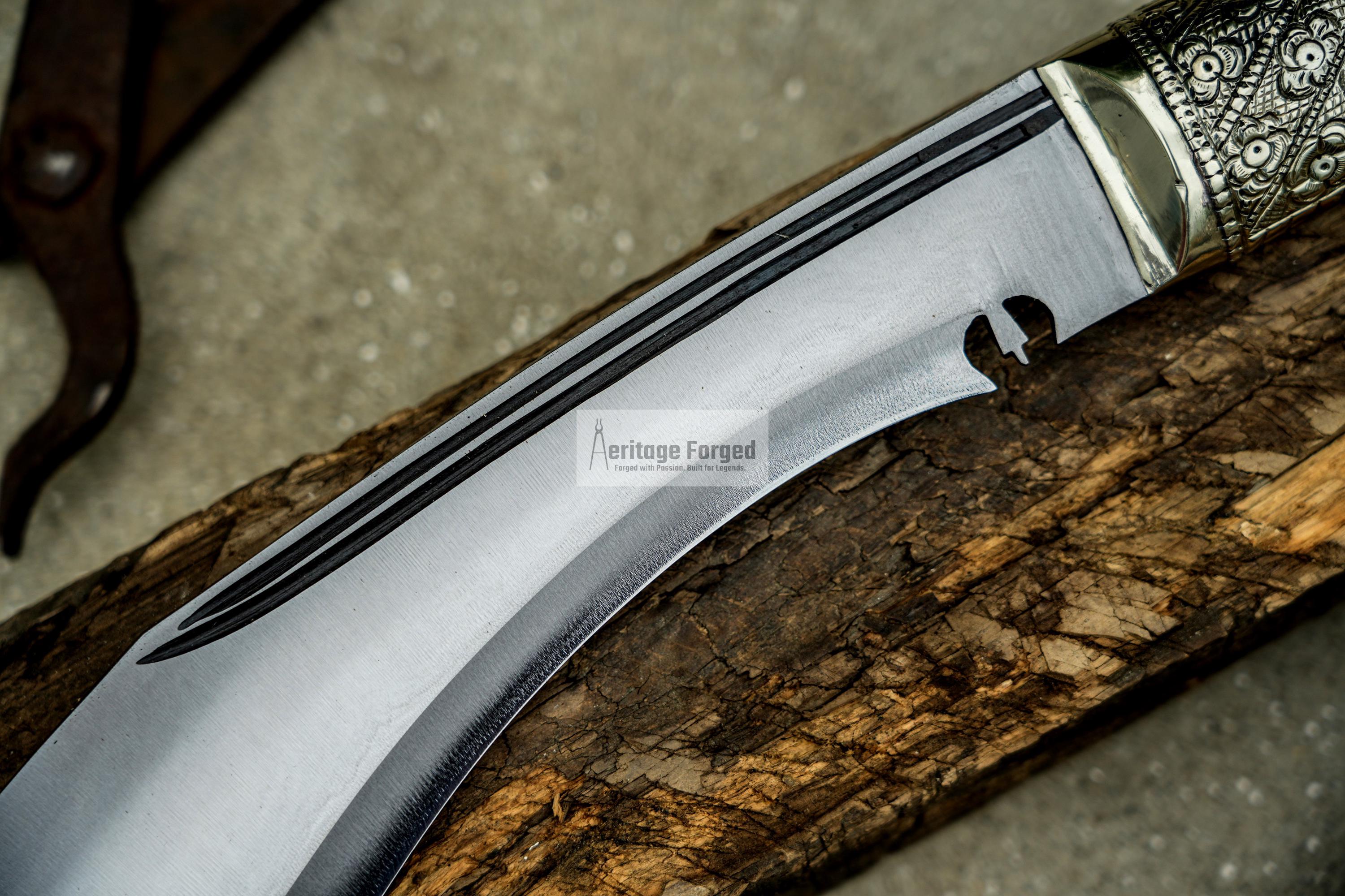 BRASS HANDLE KUKERI / Large Jungle Machete/ 17 inches Long Blade Heavy duties khukuri / Leaf spring of truck/ Tempered/Sharpen/Working