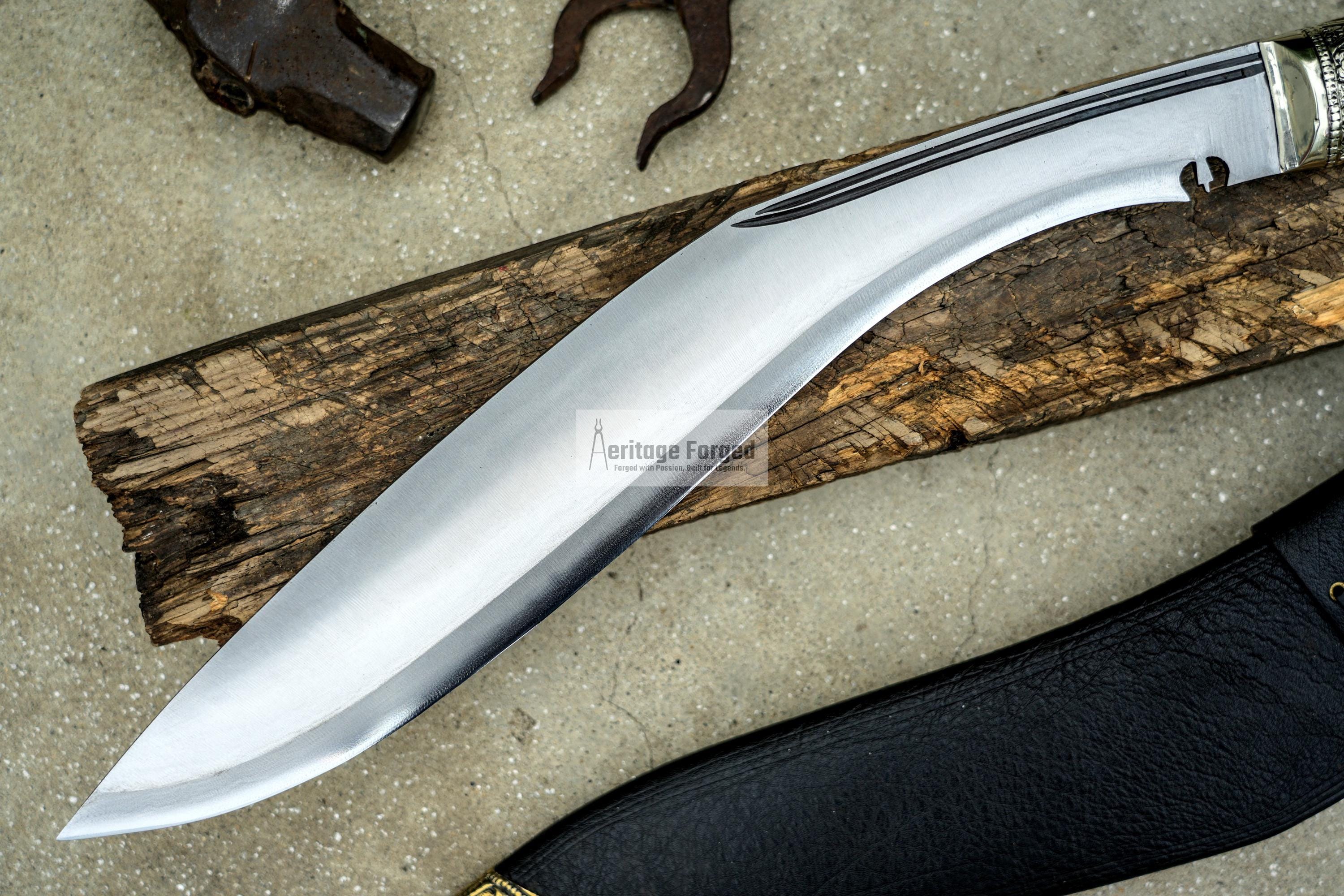 BRASS HANDLE KUKERI / Large Jungle Machete/ 17 inches Long Blade Heavy duties khukuri / Leaf spring of truck/ Tempered/Sharpen/Working